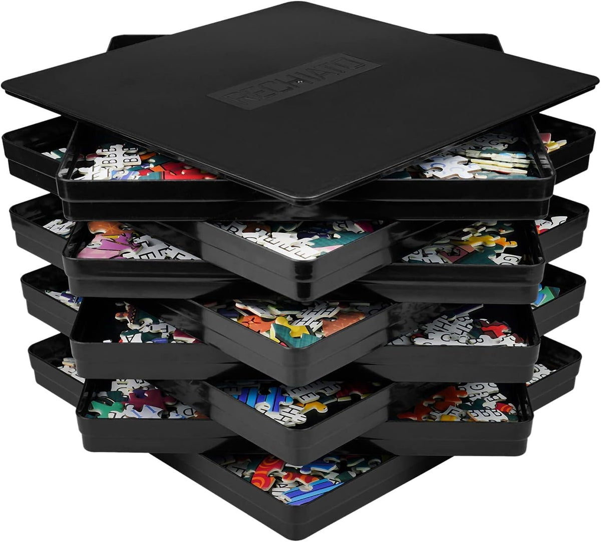 Wishdiam 8 Sorting Trays for Jigsaw Puzzles — Fits Up to 2000 Pieces, 8x8, Black