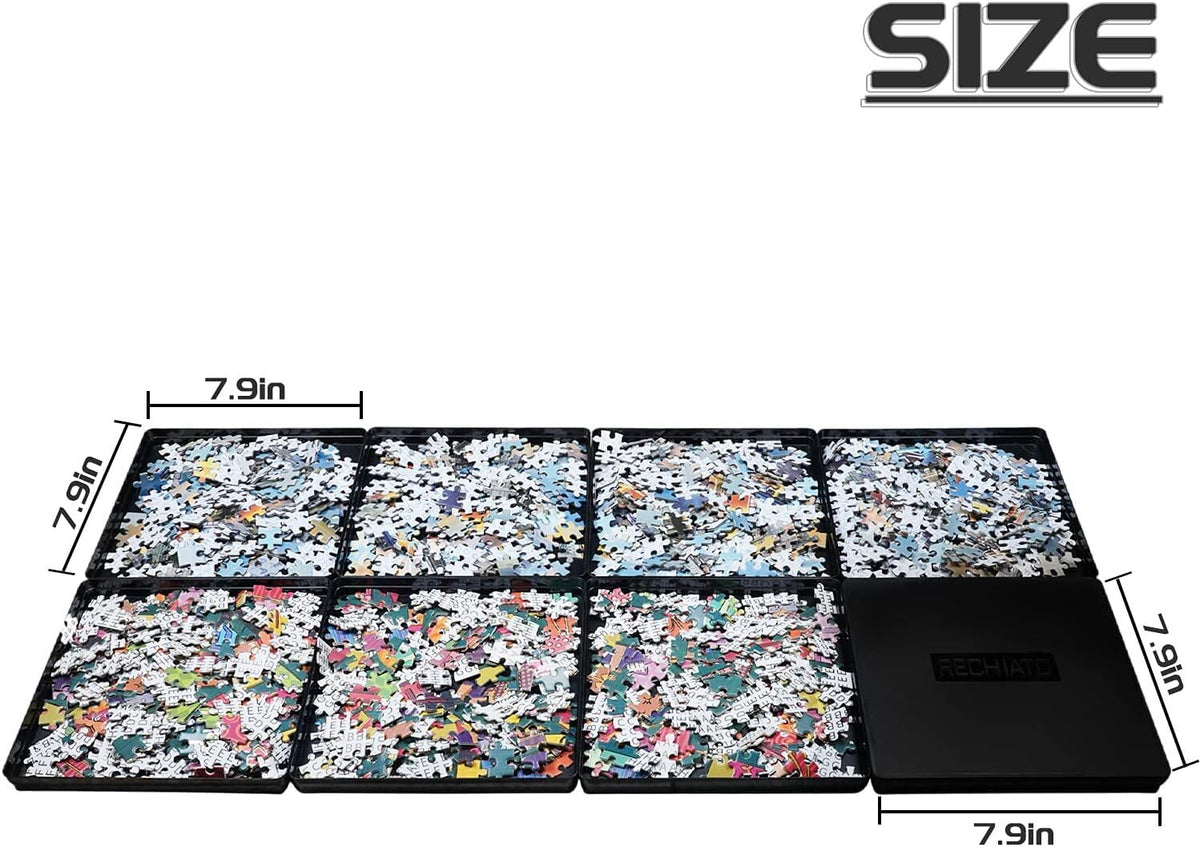 Wishdiam 8 Sorting Trays for Jigsaw Puzzles — Fits Up to 2000 Pieces, 8x8, Black