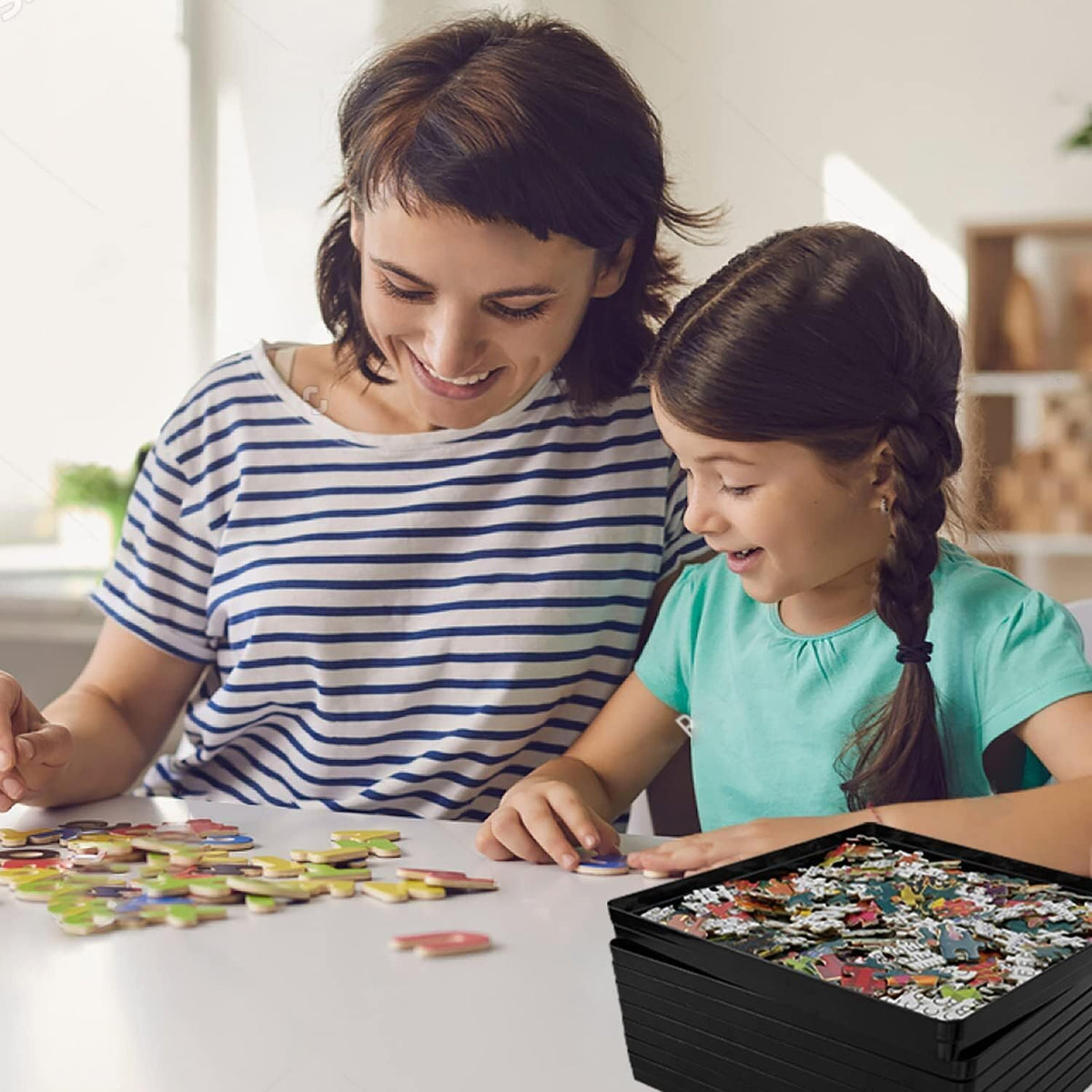 Wishdiam 8 Sorting Trays for Jigsaw Puzzles — Fits Up to 2000 Pieces, 8x8, Black