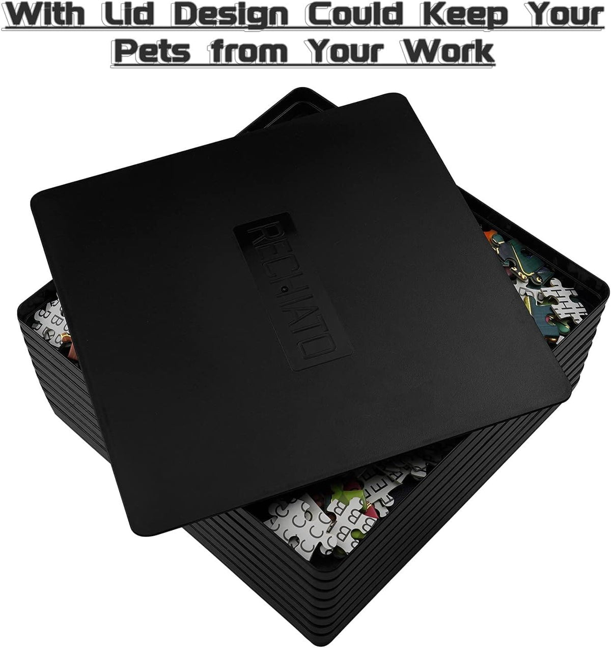 Wishdiam 8 Sorting Trays for Jigsaw Puzzles — Fits Up to 2000 Pieces, 8x8, Black