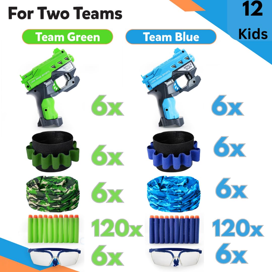 Wishery Nerf Party Supplies — 12 Sets for Boys Birthday War Bulk Pack