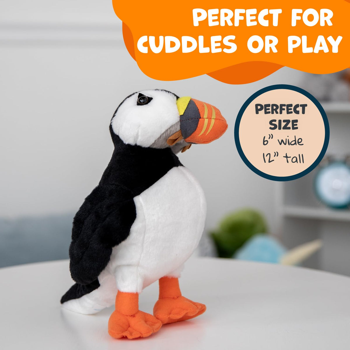 Wishpets 10-inch Black and White Puffin Plush Toy - Soft Cuddly Companion | WISHPETS