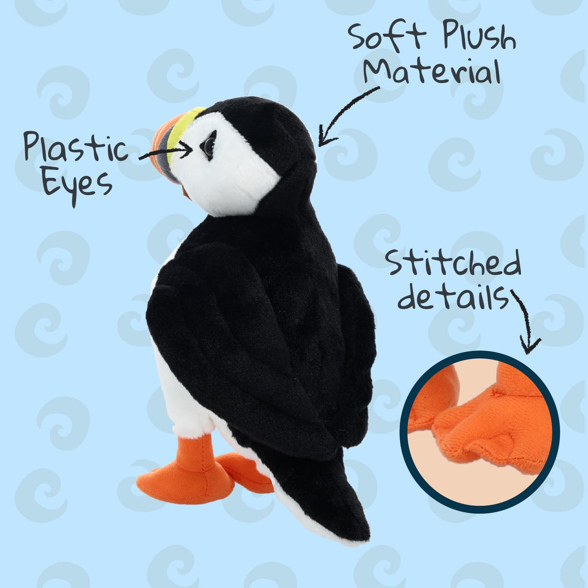 Wishpets 10-inch Black and White Puffin Plush Toy - Soft Cuddly Companion | WISHPETS