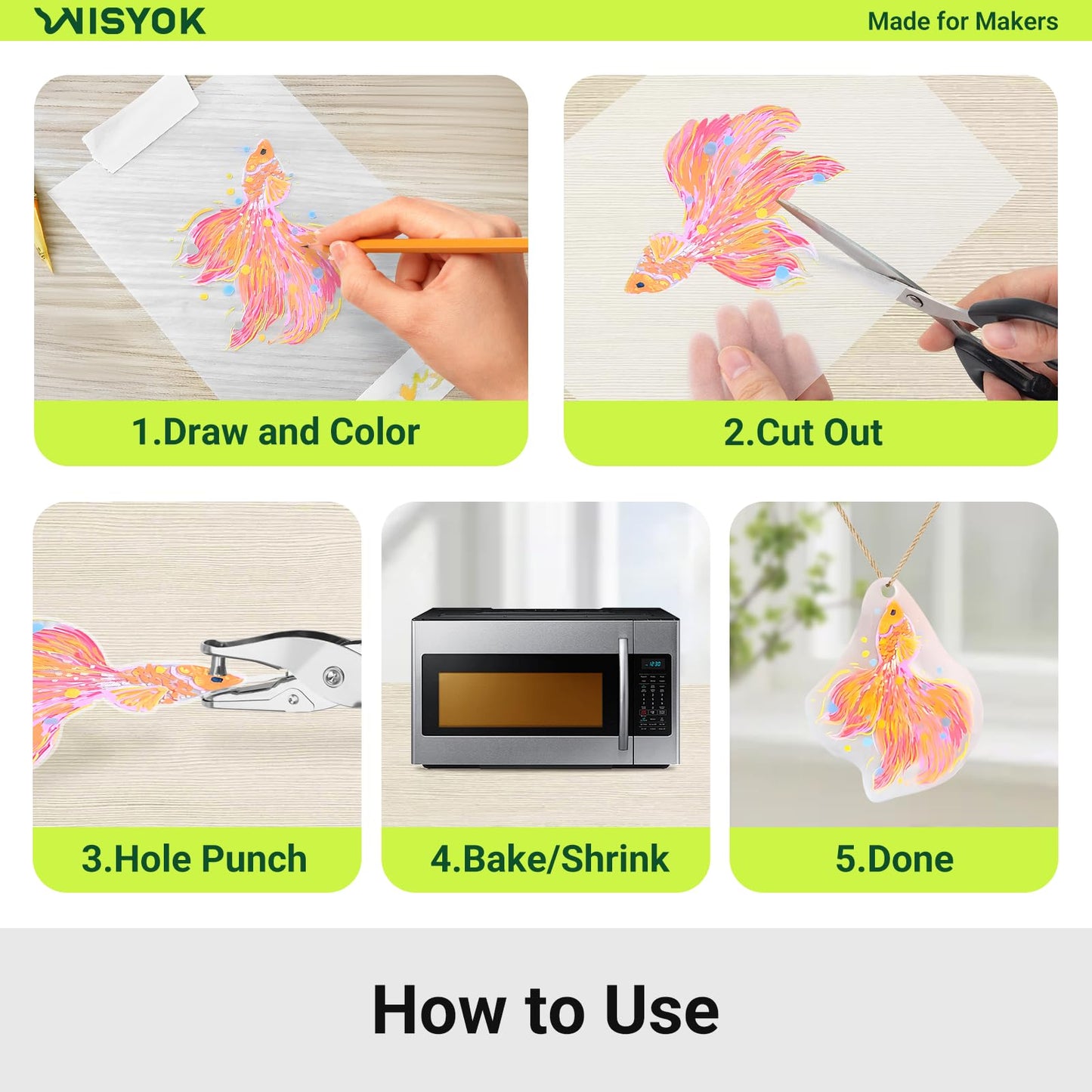 WISYOK 50Pcs Shrinky Film Sheets – DIY Shrink Plastic for Keychains, Ornaments, Jewelry