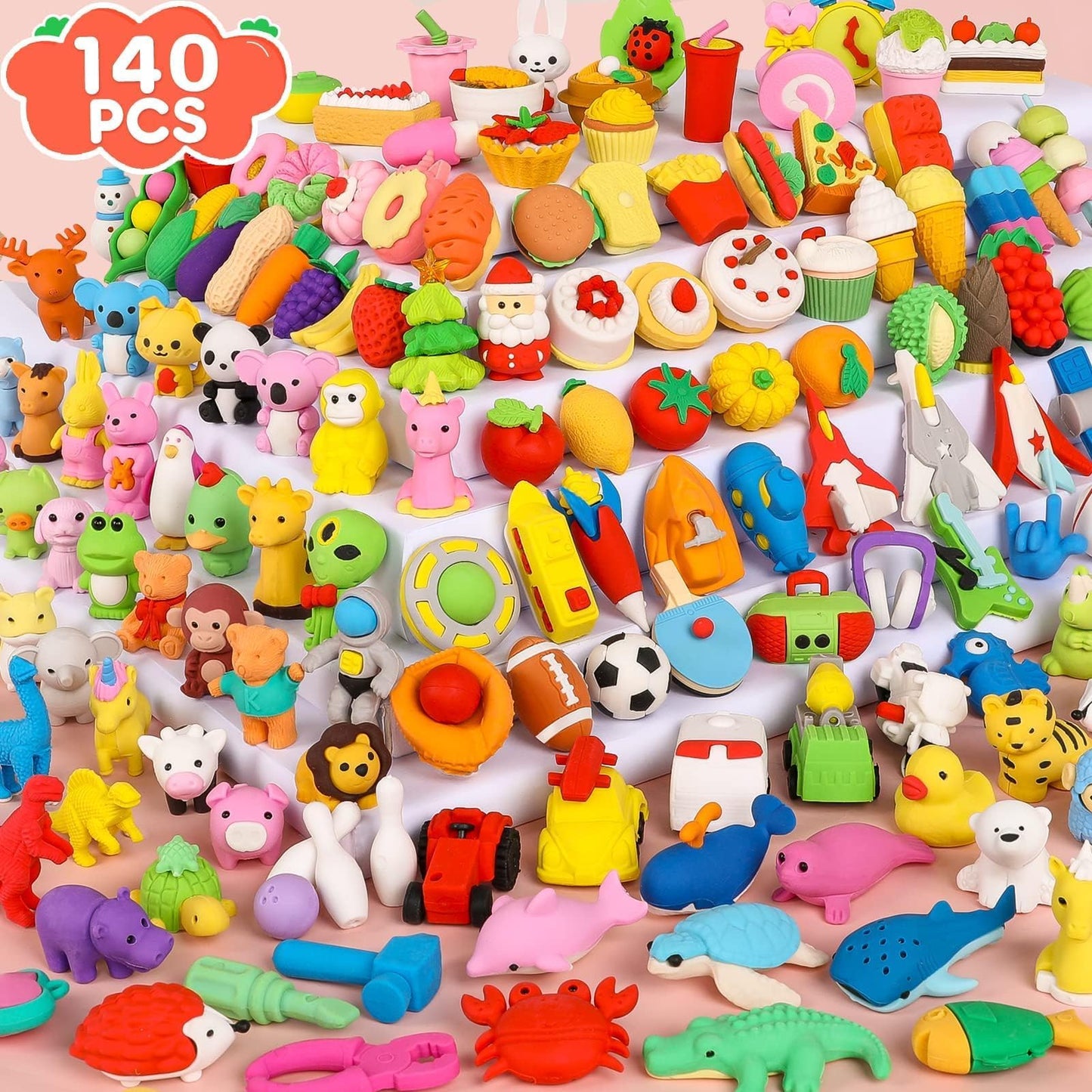 WITALENT 140-Pack Animal Erasers for Kids – 3D Puzzle Pencil Erasers Bulk