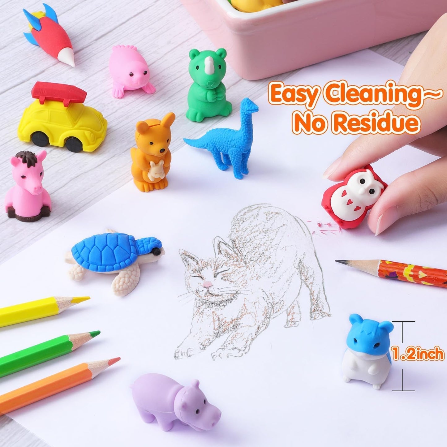 WITALENT 40 Pcs Animal Erasers Desk Set — 3D Puzzle Pencil Erasers for Kids