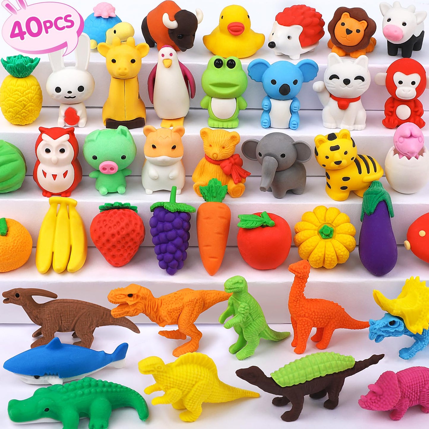 WITALENT 40 Pcs Animal Erasers Desk Set — 3D Puzzle Pencil Erasers for Kids