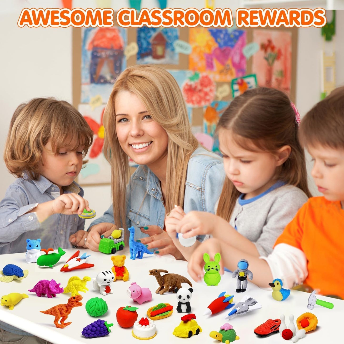 WITALENT 40 Pcs Animal Erasers Desk Set — 3D Puzzle Pencil Erasers for Kids