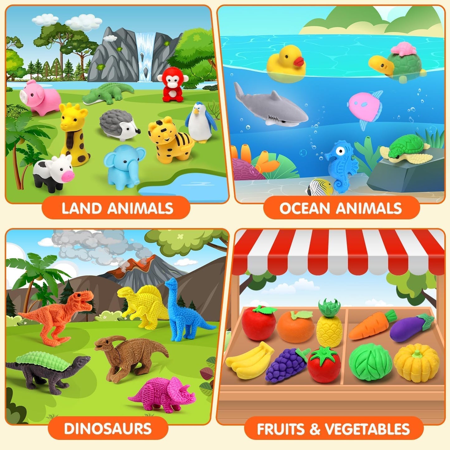 WITALENT 40 Pcs Animal Erasers Desk Set — 3D Puzzle Pencil Erasers for Kids