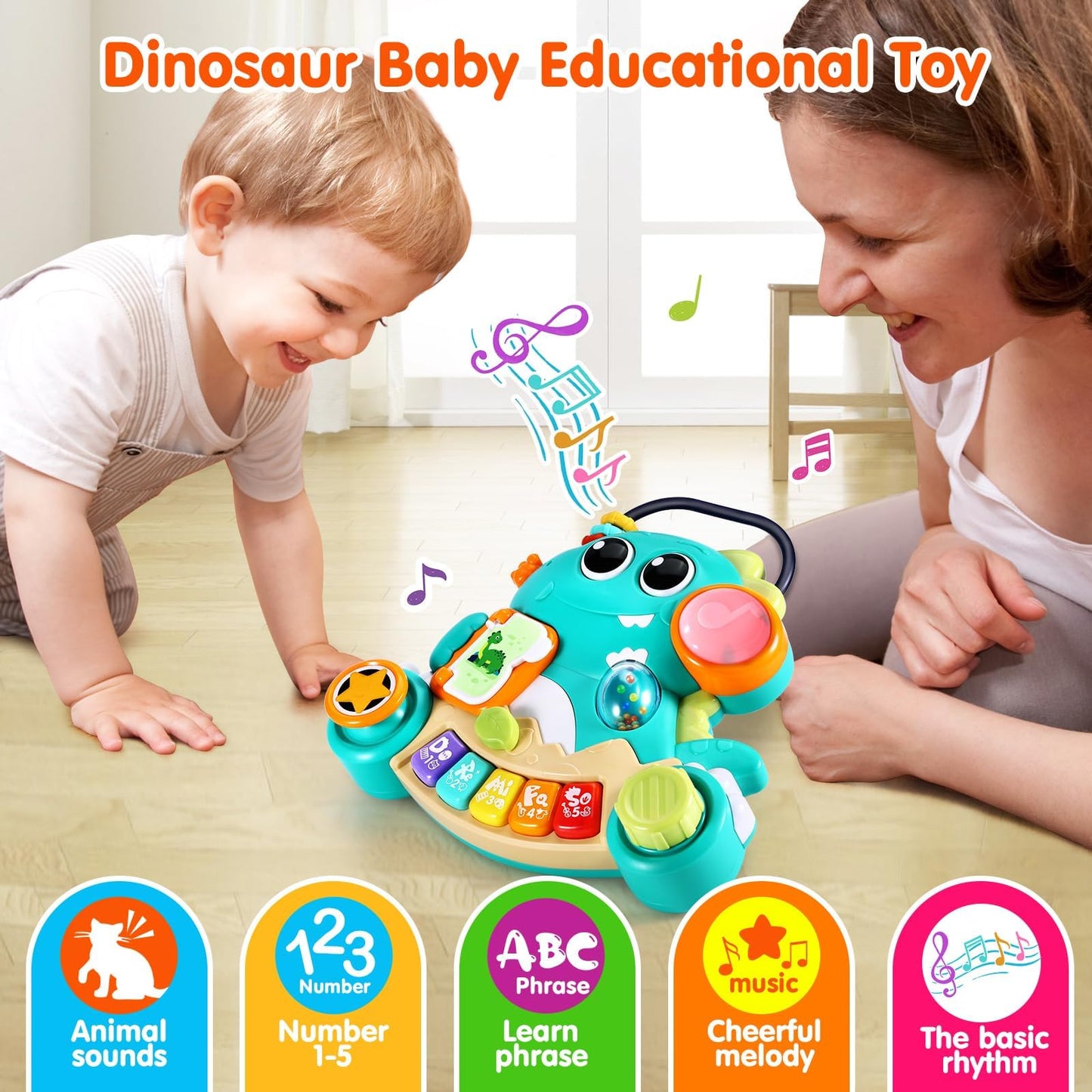 WITALENT Dinosaur Piano Toy for 6-12 Months – Light-Up Interactive Baby Keyboard