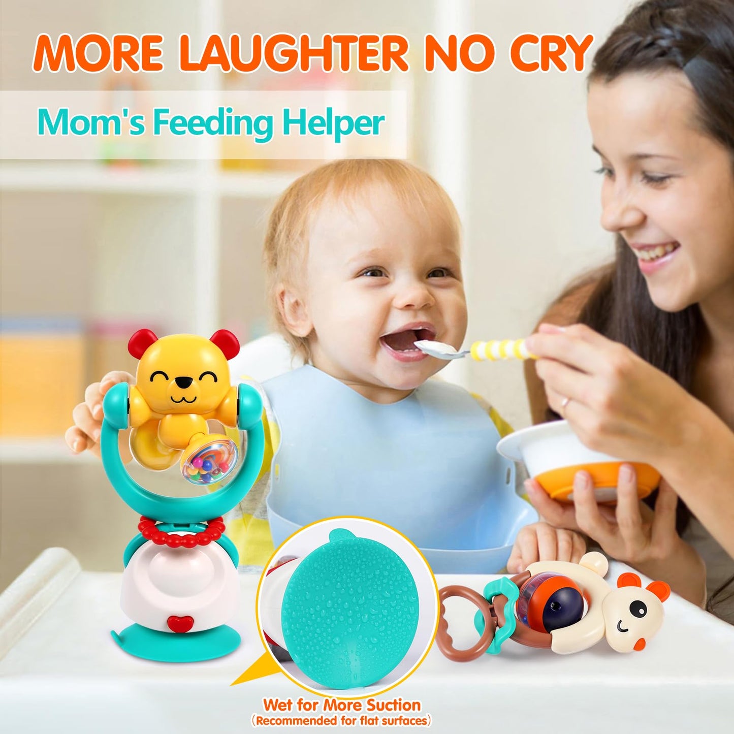 WITALENT Baby Toys 3-Pack | High Chair Suction Rattle & Teether Set for 6-12 Months