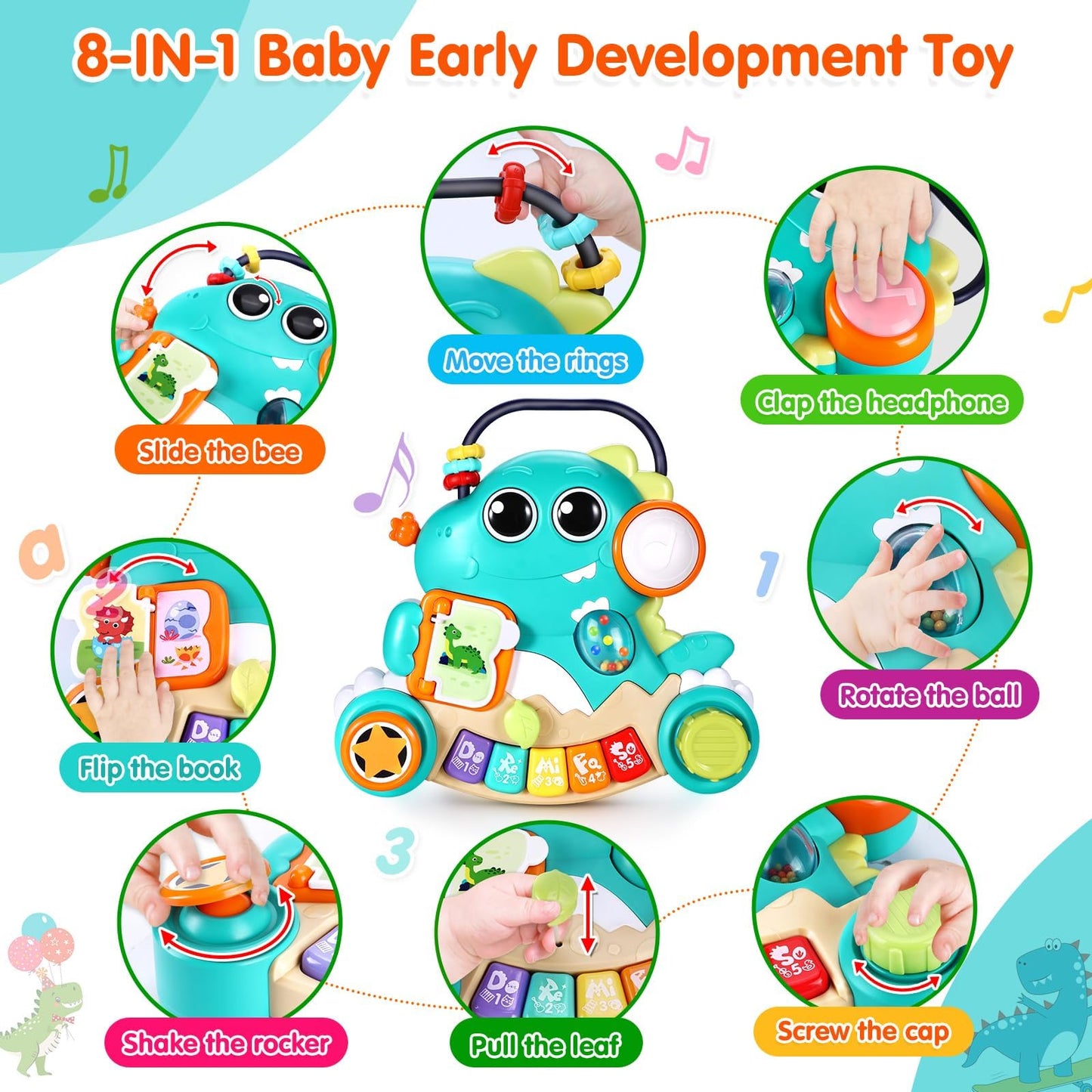 WITALENT Dinosaur Piano Toy for 6-12 Months – Light-Up Interactive Baby Keyboard