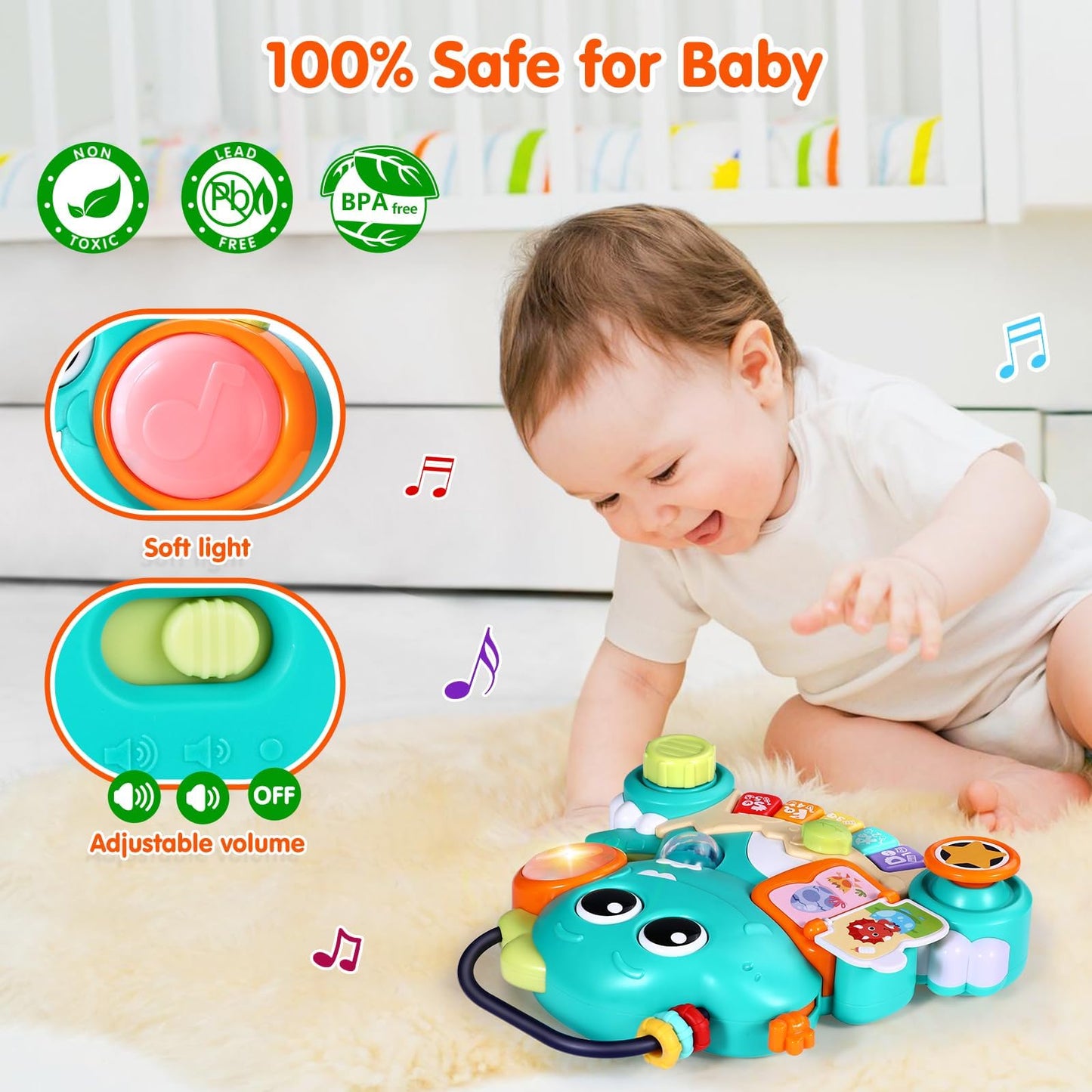 WITALENT Dinosaur Piano Toy for 6-12 Months – Light-Up Interactive Baby Keyboard