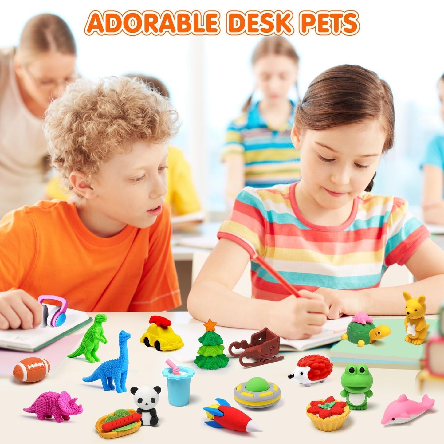 WITALENT 140-Pack Animal Erasers for Kids – 3D Puzzle Pencil Erasers Bulk