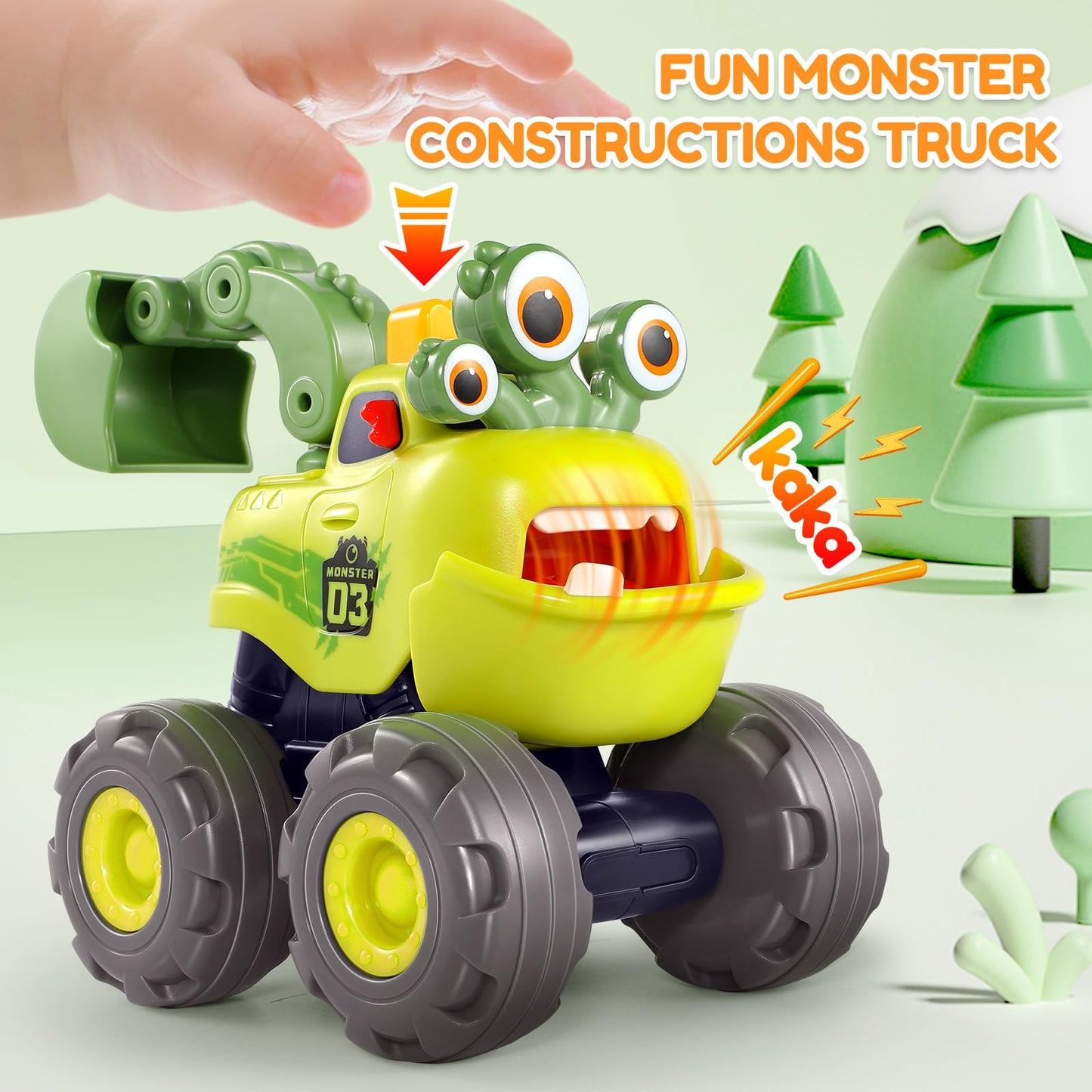WITALENT Monster Truck Toys for 1 Year Old Boy – Dump, Crane & Excavator Set