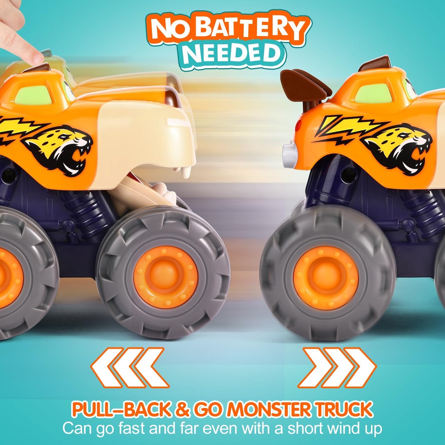 WITALENT Monster Truck Toys 3-Pack for Toddlers 1-3: Bull, Crocodile & Leopard