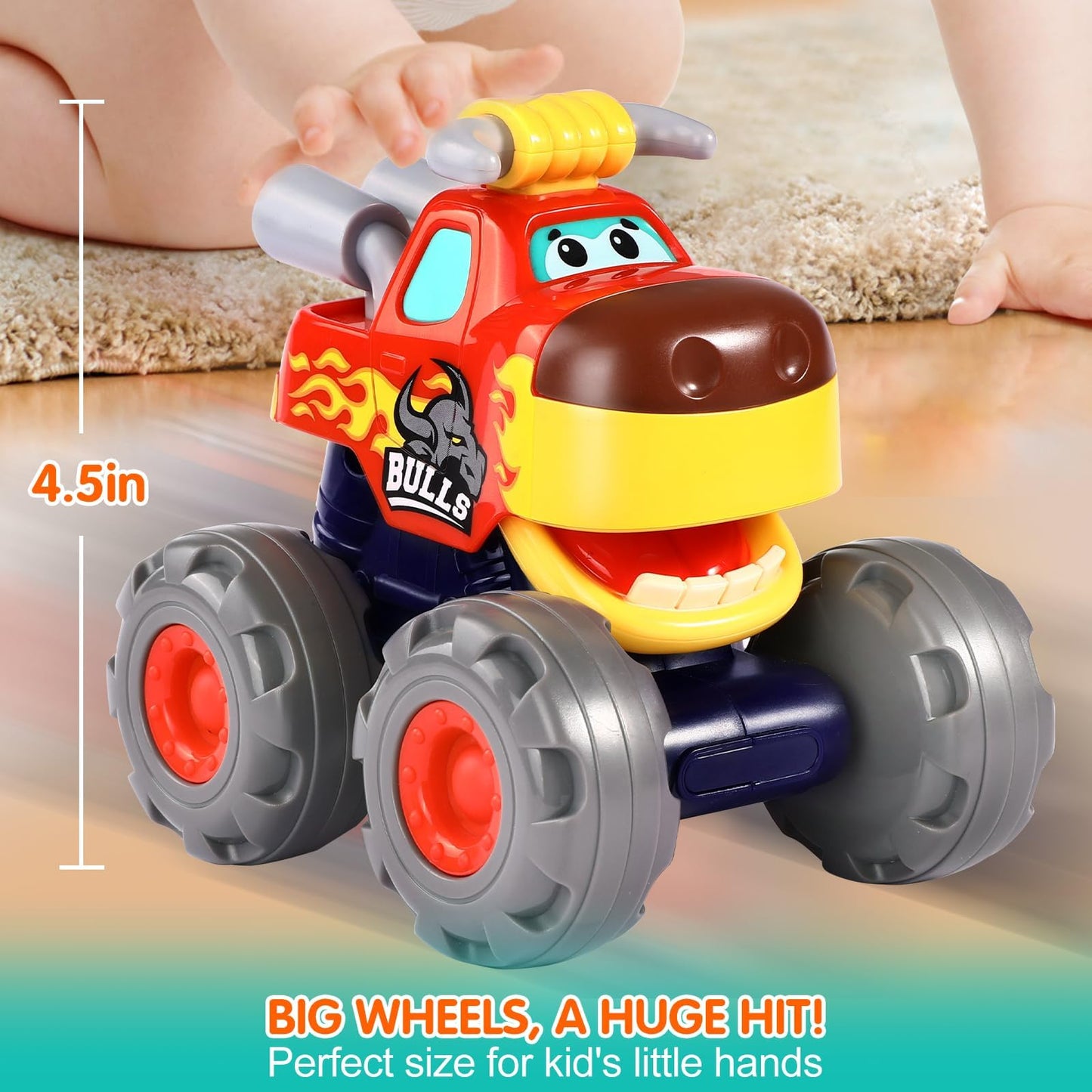 WITALENT Monster Truck Toys 3-Pack for Toddlers 1-3: Bull, Crocodile & Leopard