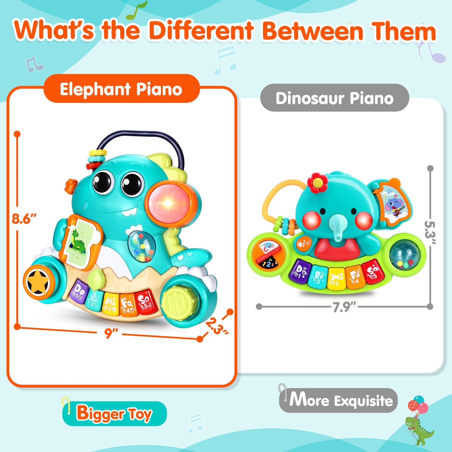 WITALENT Dinosaur Piano Toy for 6-12 Months – Light-Up Interactive Baby Keyboard