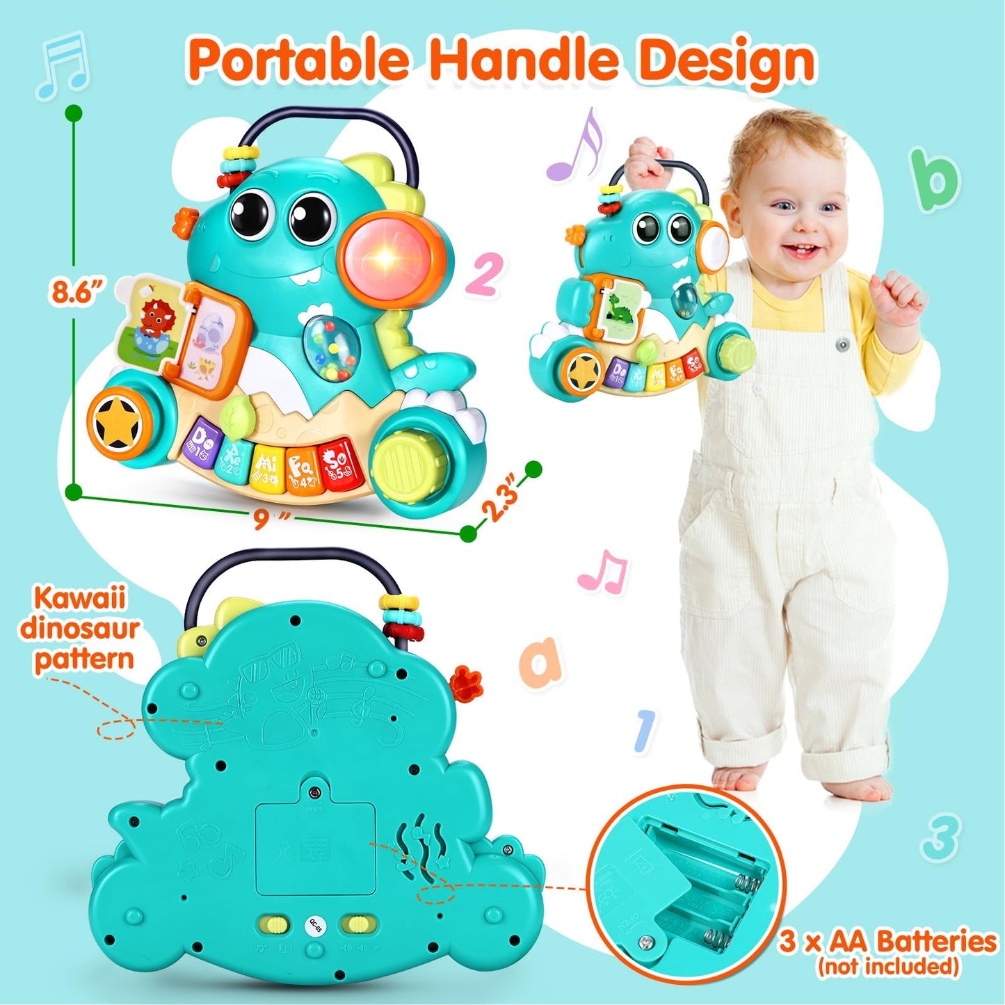 WITALENT Dinosaur Piano Toy for 6-12 Months – Light-Up Interactive Baby Keyboard