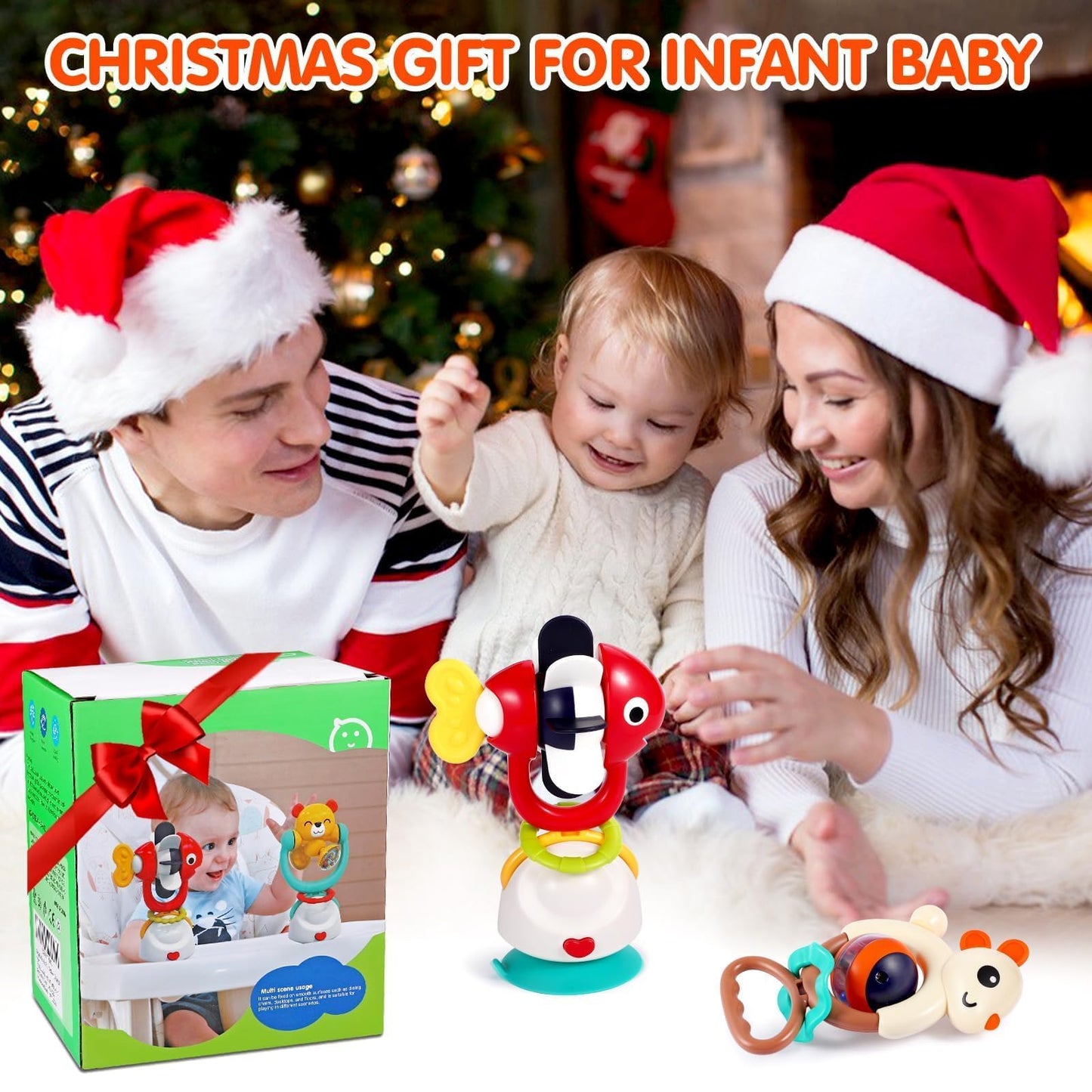 WITALENT Baby Toys 3-Pack | High Chair Suction Rattle & Teether Set for 6-12 Months