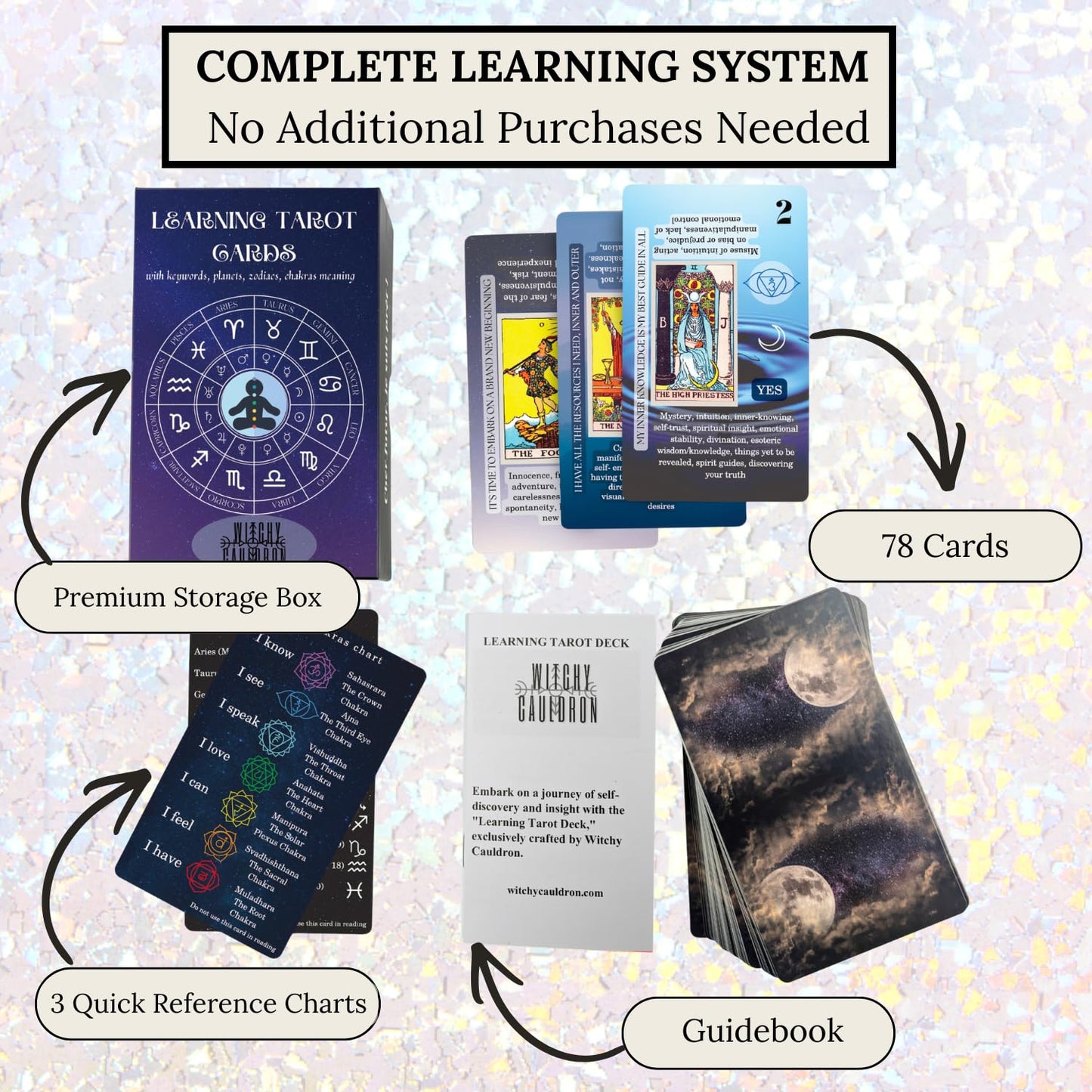 Witchy Cauldron Tarot Cards for Beginners — 78-Card Deck & Guidebook
