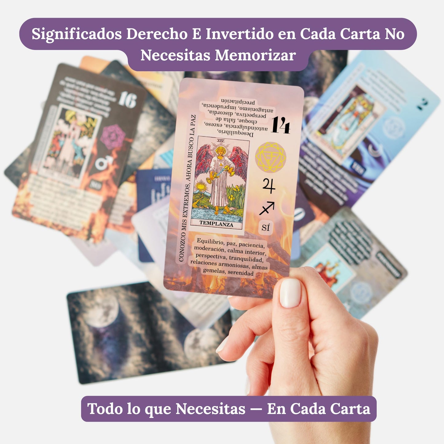 Witchy Cauldron Spanish Tarot for Beginners — Cards with Meanings, Chakras, Zodiac, Planets & Yes/No