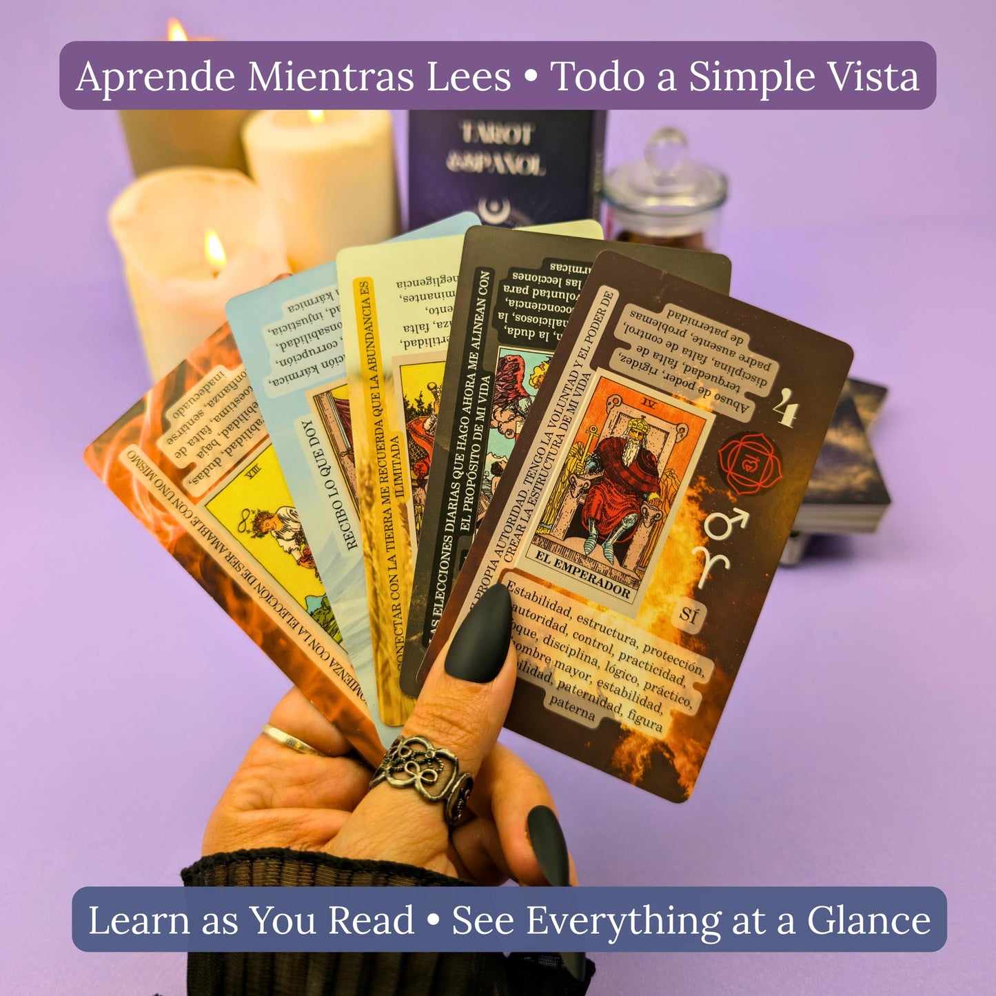 Witchy Cauldron Spanish Tarot for Beginners — Cards with Meanings, Chakras, Zodiac, Planets & Yes/No