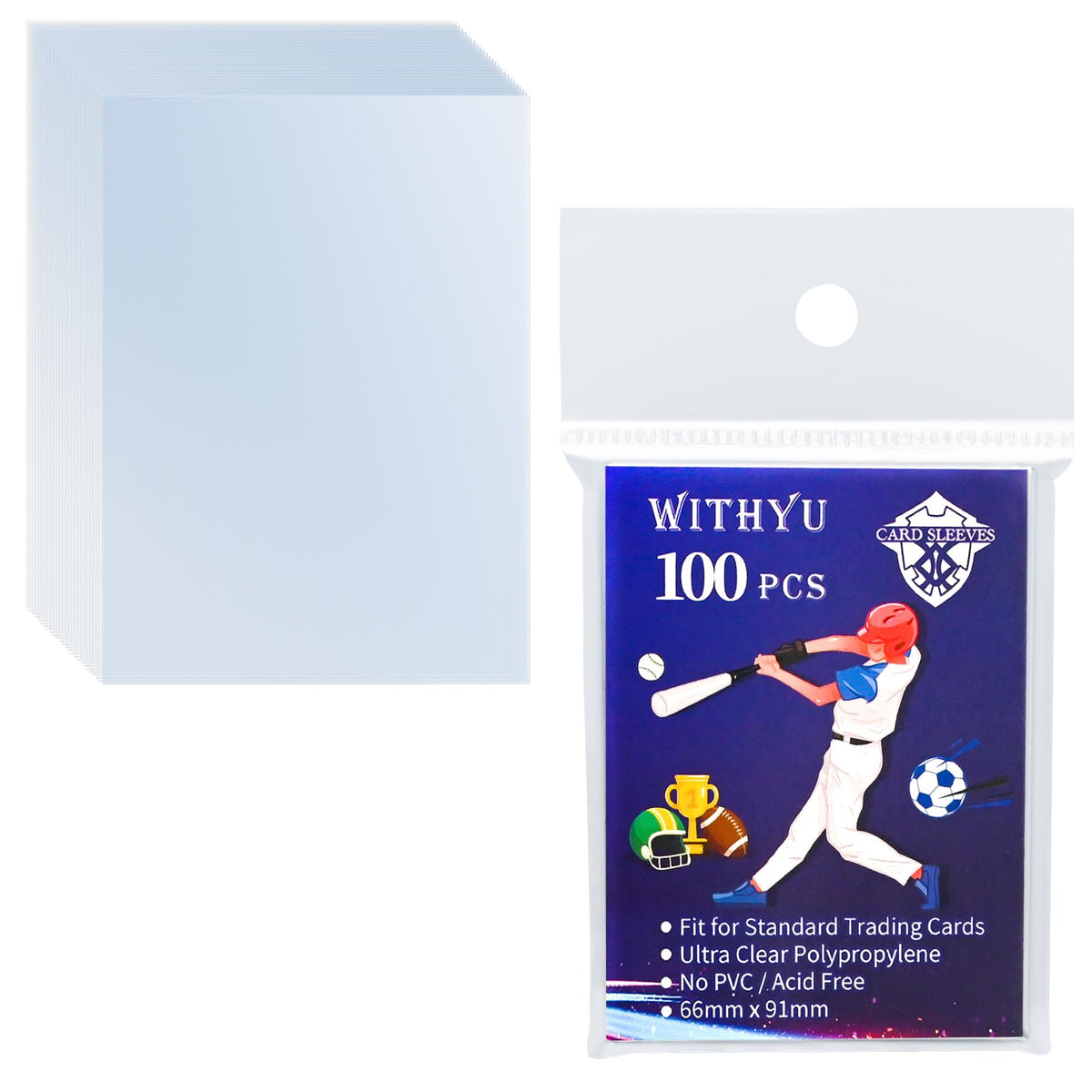 WITHYU 100 Pcs Soft Card Sleeves — Top Loading, Ultra-Clear Protectors for Standard 2.5 by 3.5 inch Cards