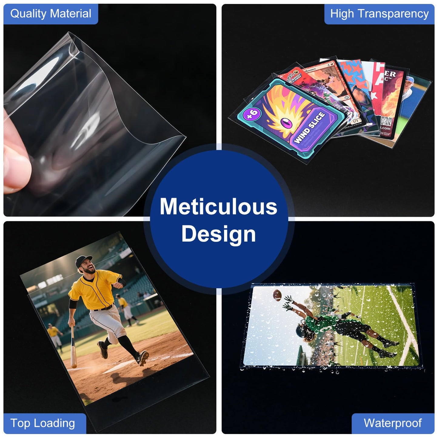 WITHYU 100 Pcs Soft Card Sleeves — Top Loading, Ultra-Clear Protectors for Standard 2.5 by 3.5 inch Cards