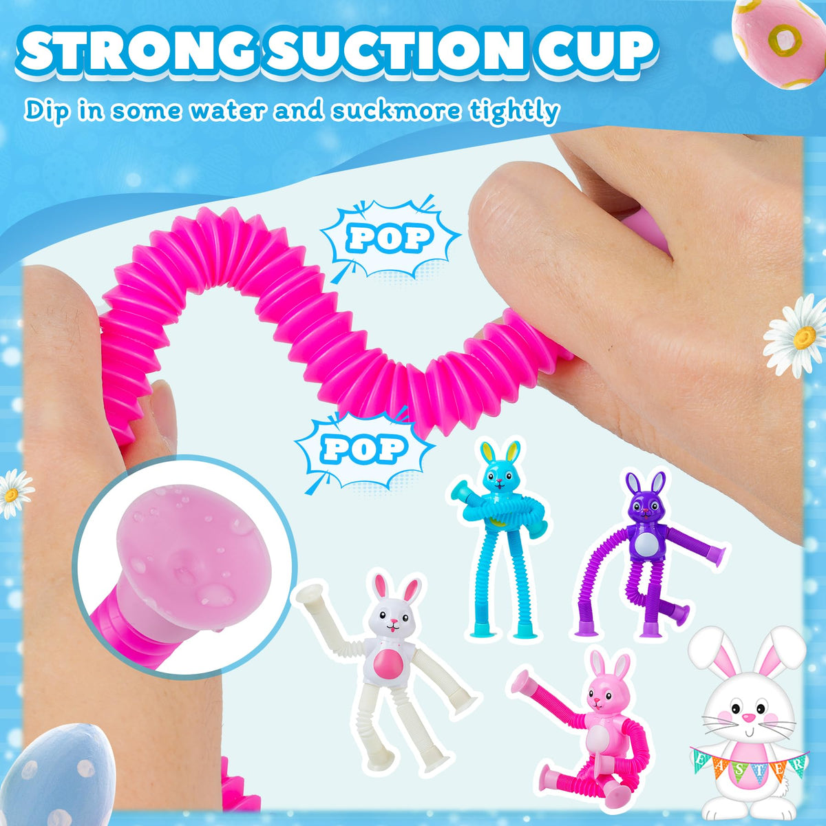 witmelt 4 Pcs Easter Bunny Pop Tube Sensory Toys – Fidget Tubes for Kids