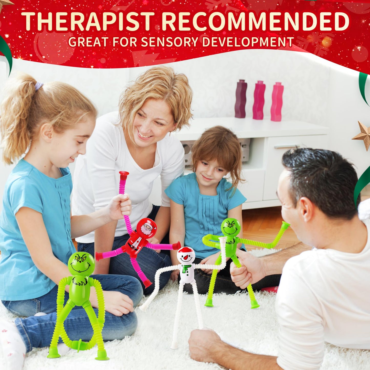 witmelt 4Pcs Christmas Pop Tube Sensory Toys | Telescopic Fidget Tubes for Kids