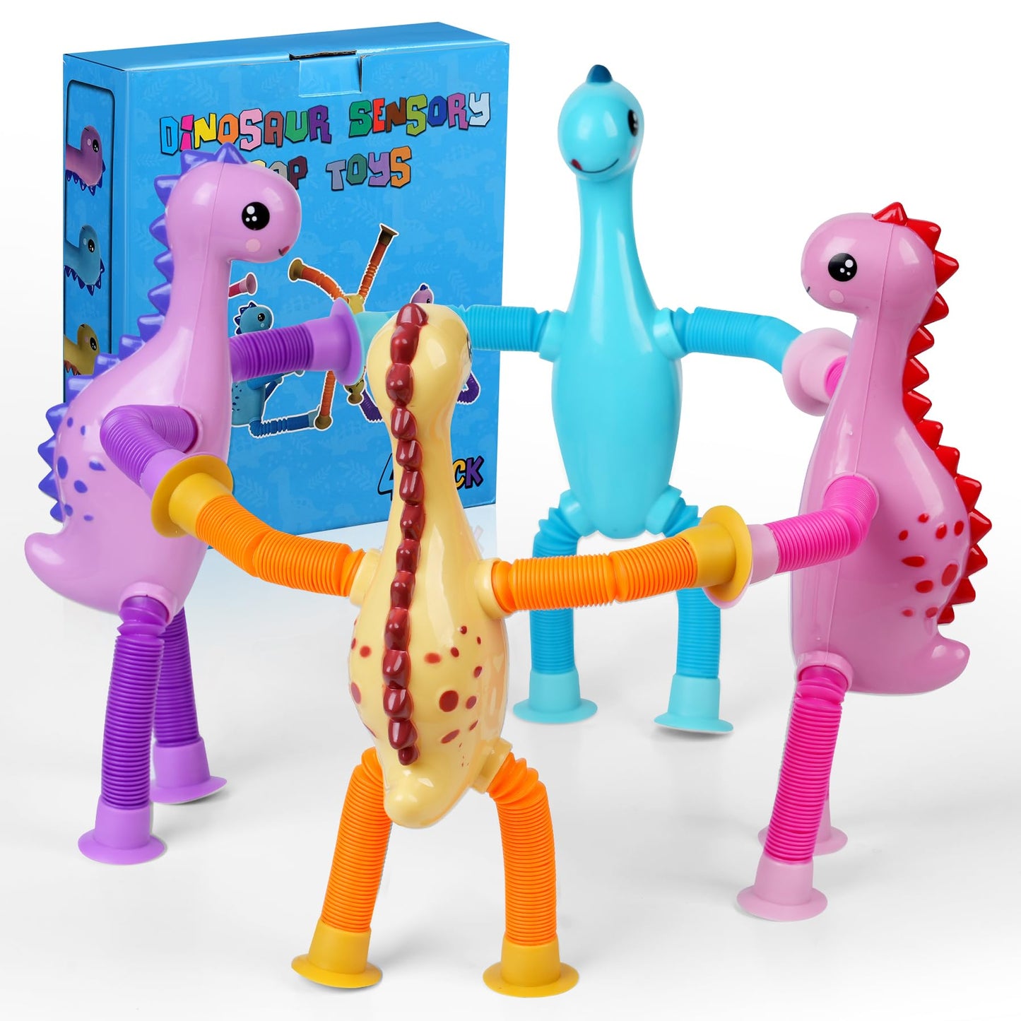 Witmelt 4Pcs Dinosaur Pop Sensory Tubes – Travel Fidget Toys for Toddlers