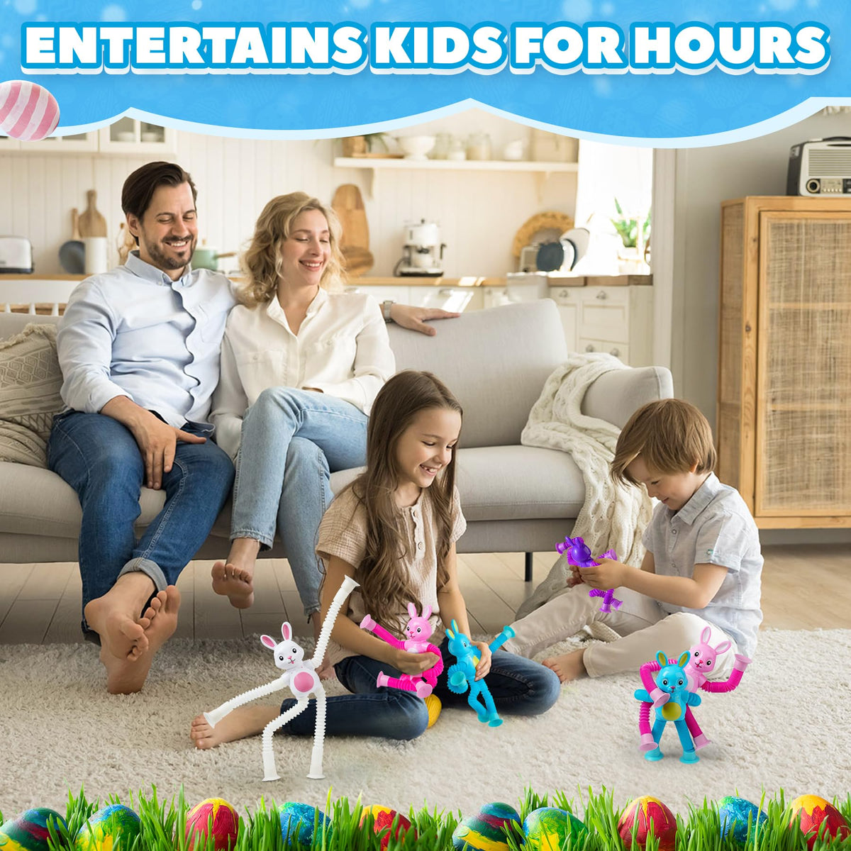 witmelt 4 Pcs Easter Bunny Pop Tube Sensory Toys – Fidget Tubes for Kids