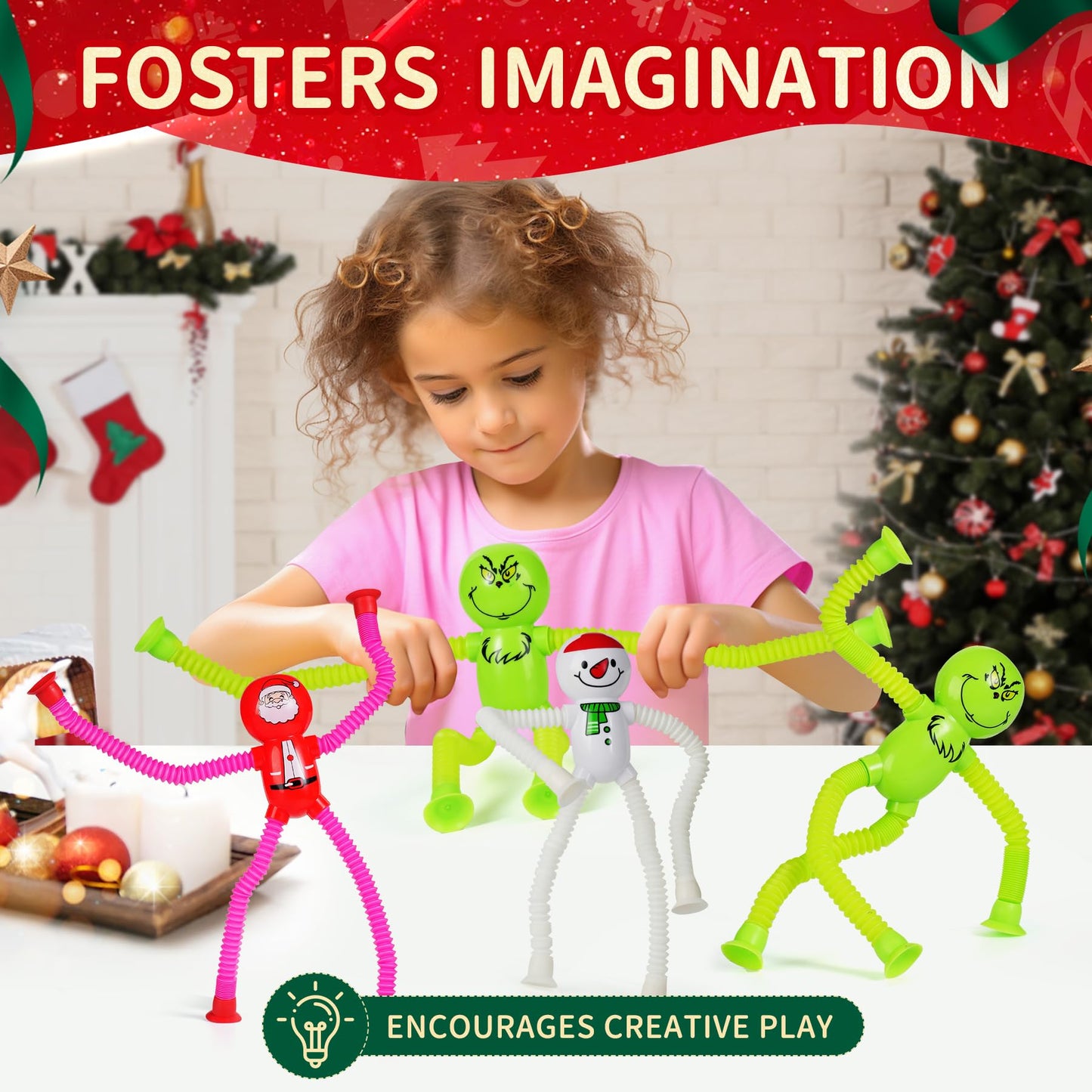 witmelt 4Pcs Christmas Pop Tube Sensory Toys | Telescopic Fidget Tubes for Kids