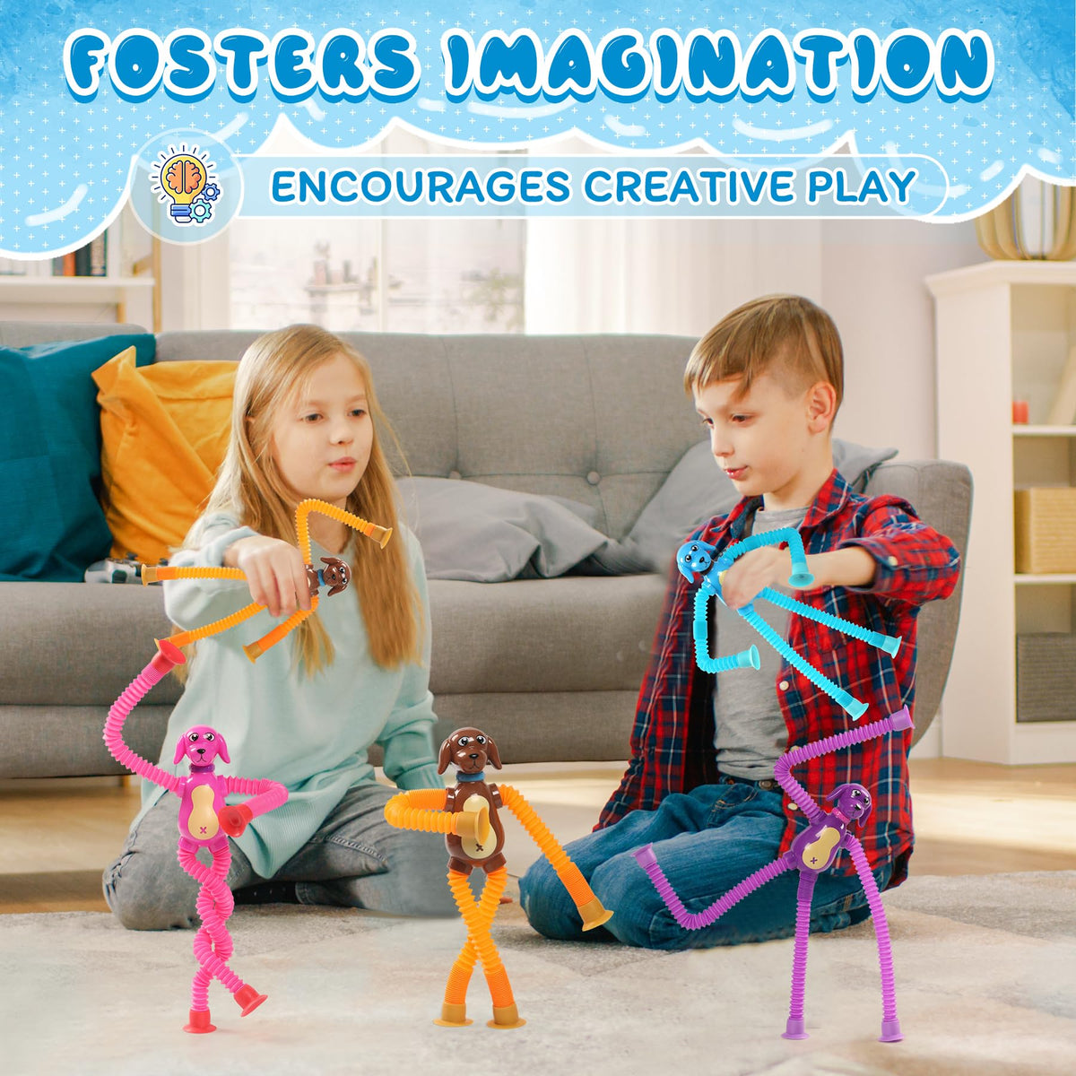 witmelt 4-Piece Telescopic Suction Cup Dog Toys | Pop Sensory Tubes & Fidget Toys