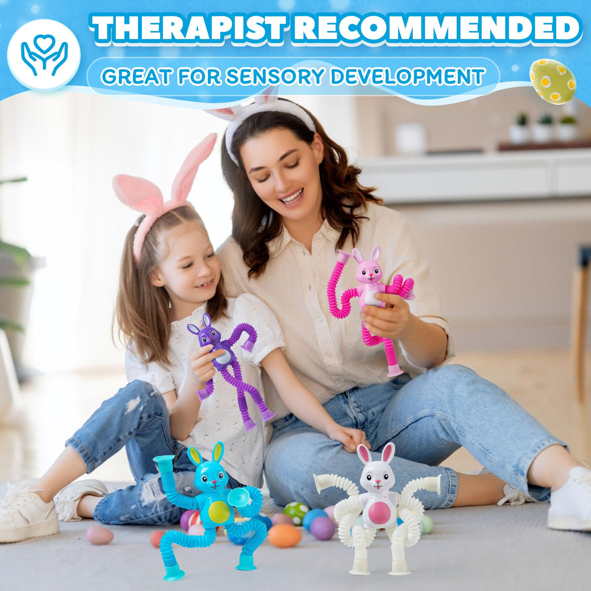 witmelt 4 Pcs Easter Bunny Pop Tube Sensory Toys – Fidget Tubes for Kids