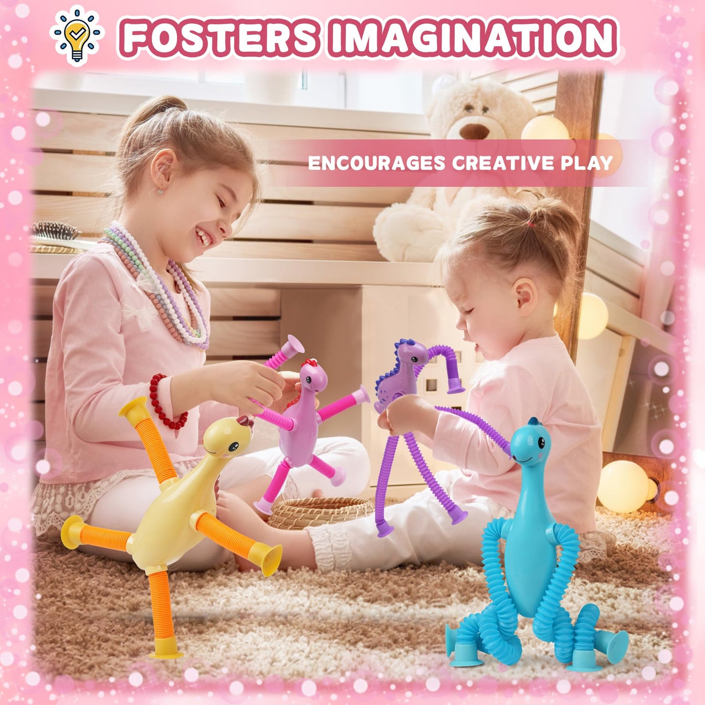 Witmelt 4Pcs Dinosaur Pop Sensory Tubes – Travel Fidget Toys for Toddlers