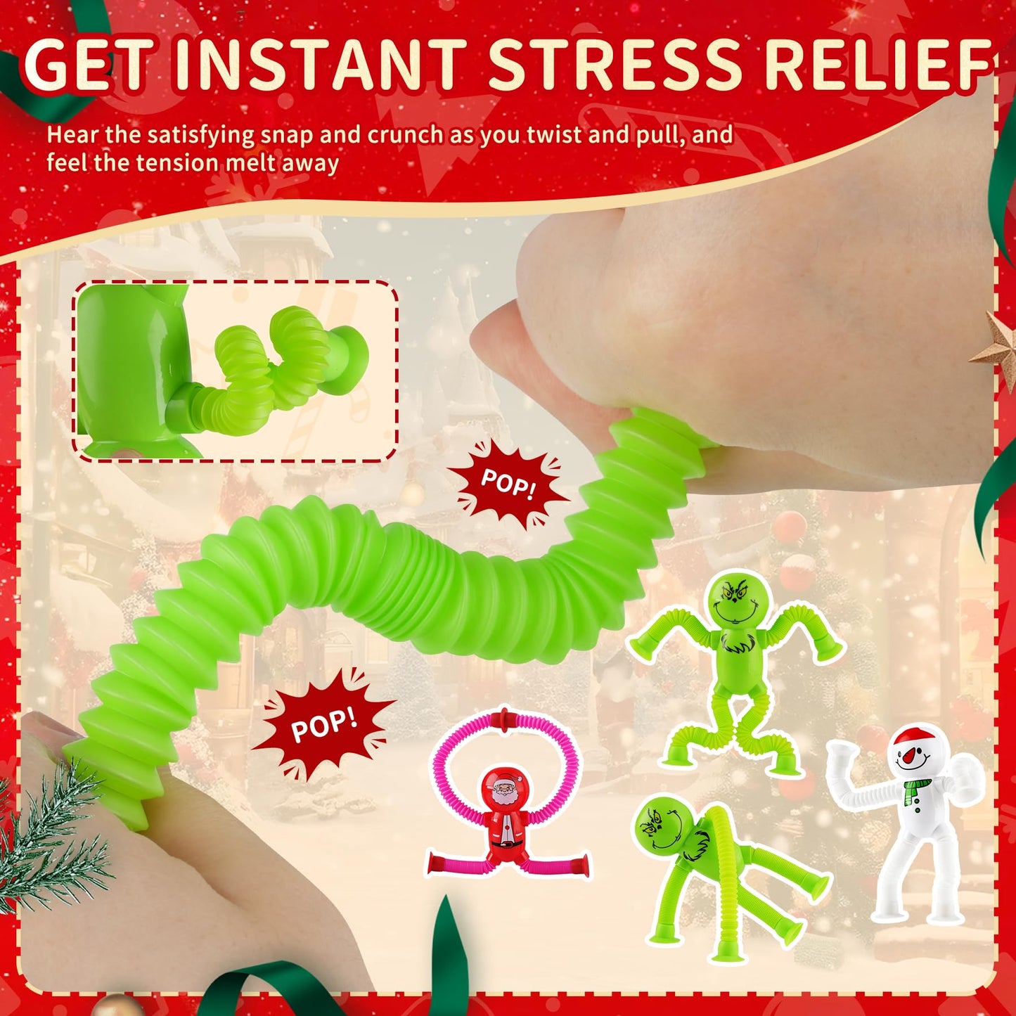 witmelt 4Pcs Christmas Pop Tube Sensory Toys | Telescopic Fidget Tubes for Kids