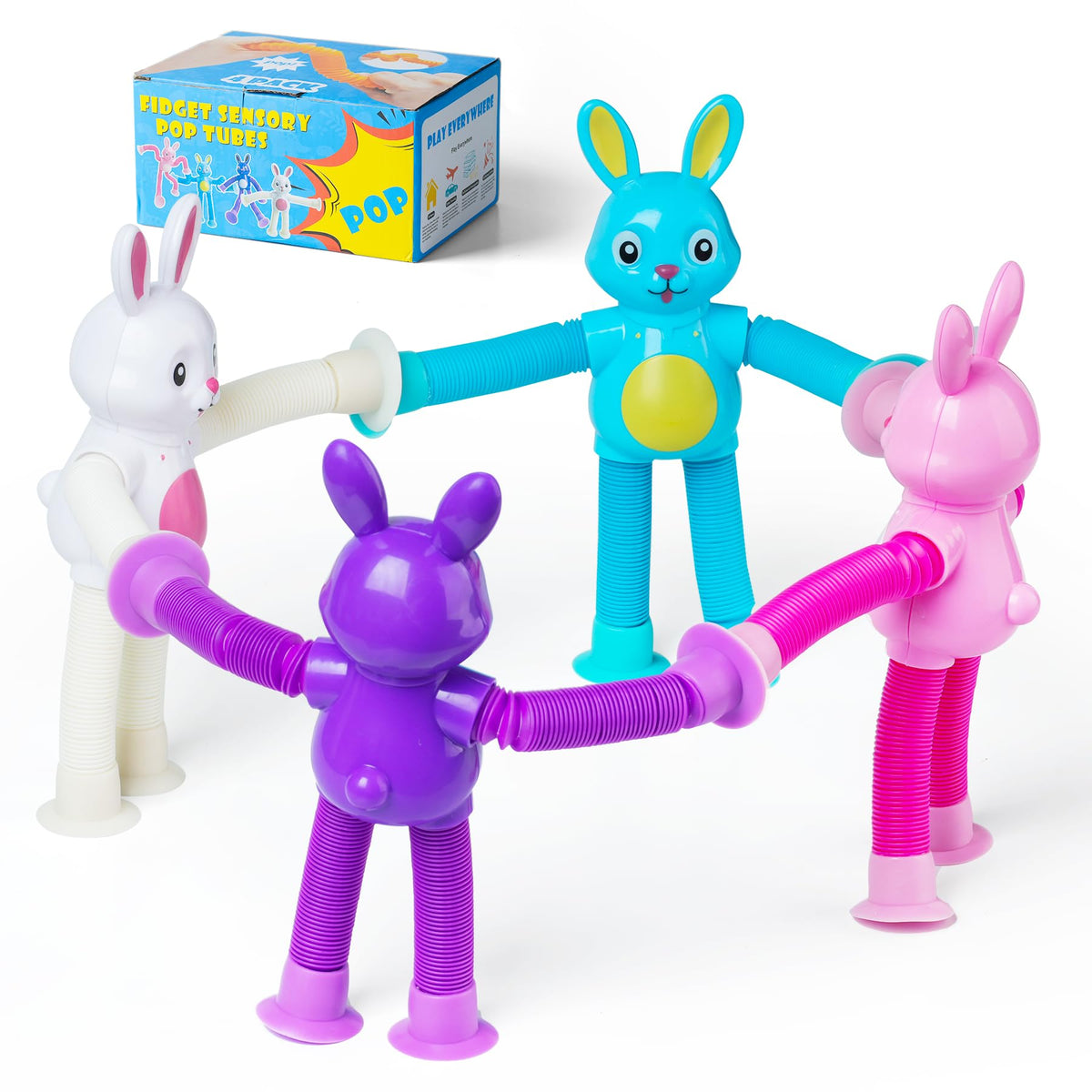 witmelt 4 Pcs Easter Bunny Pop Tube Sensory Toys – Fidget Tubes for Kids