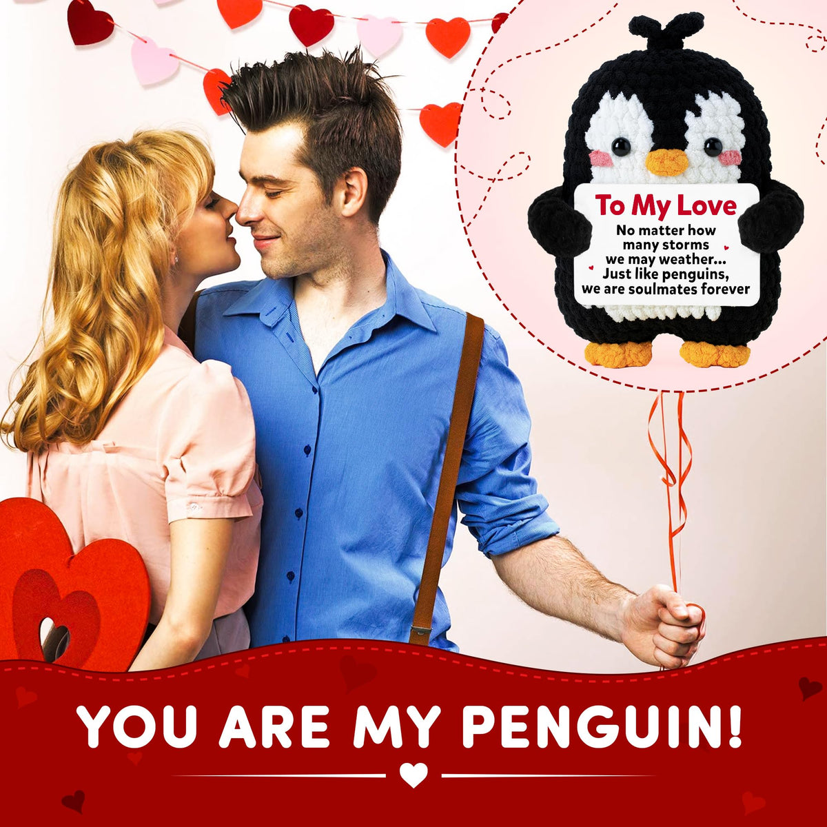WITTSPOT Penguin Crochet Plush - Romantic Gift for Valentines, Anniversary & Christmas