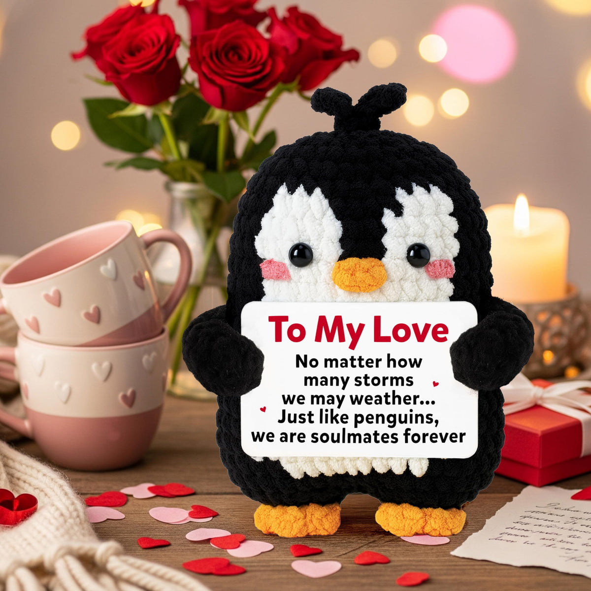 WITTSPOT Penguin Crochet Plush - Romantic Gift for Valentines, Anniversary & Christmas