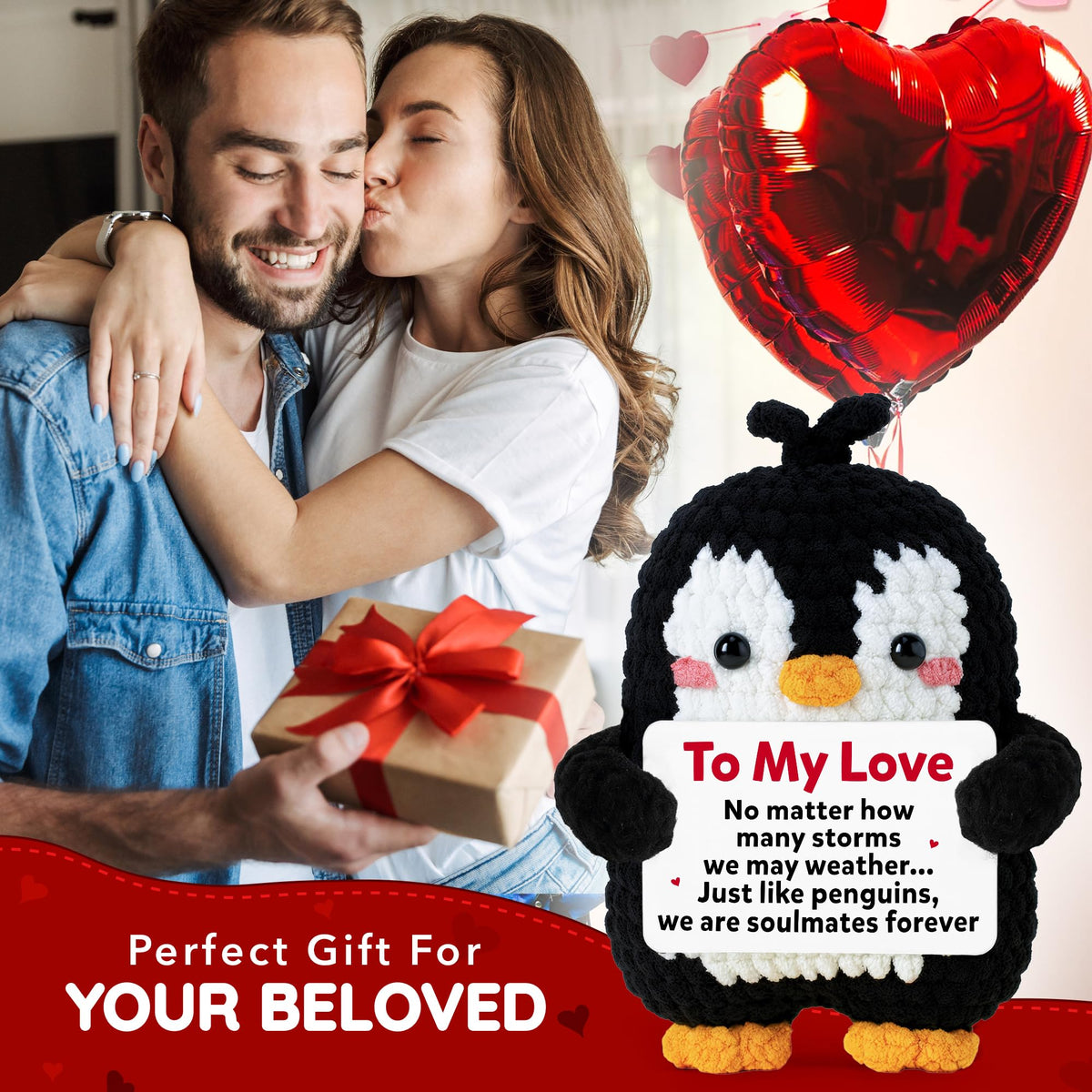 WITTSPOT Penguin Crochet Plush - Romantic Gift for Valentines, Anniversary & Christmas