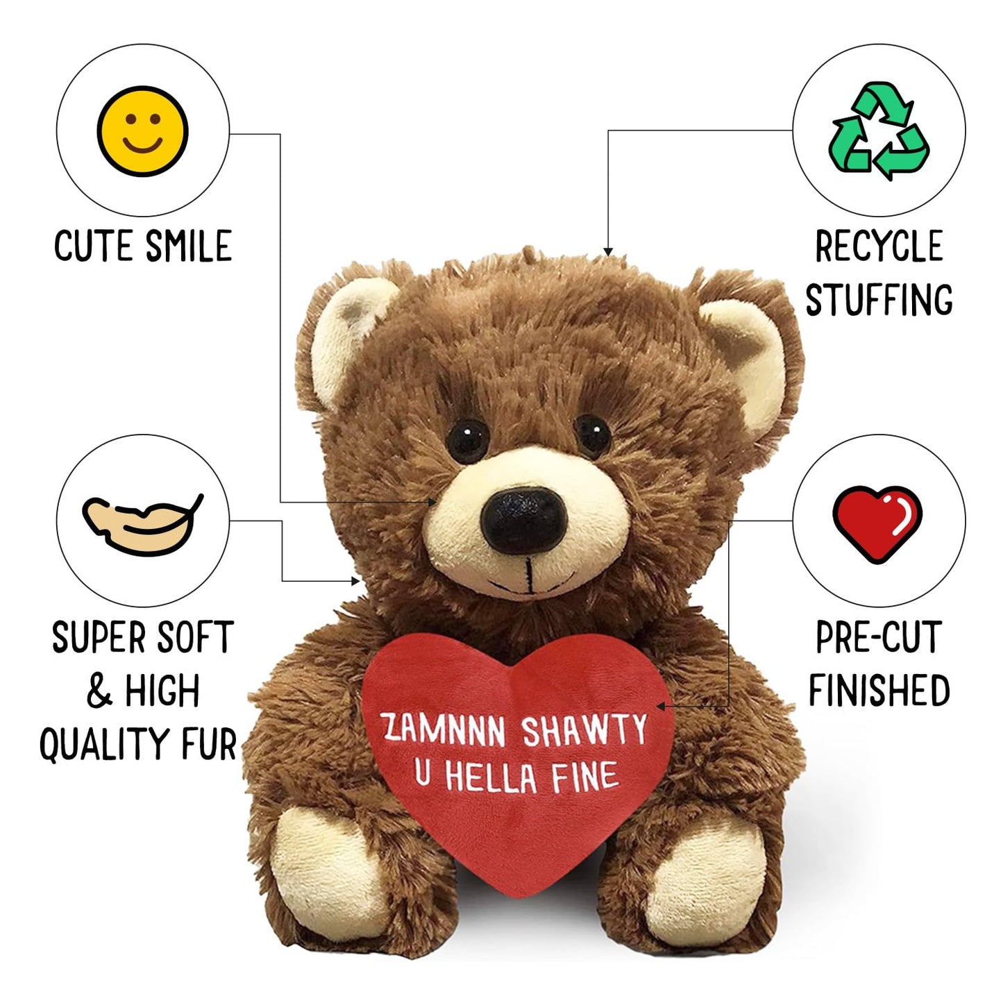 Zamnnn Shawty U Hella Fine 10 Inch Teddy Bear & Gift Bag | Funny Witty Bears Gift