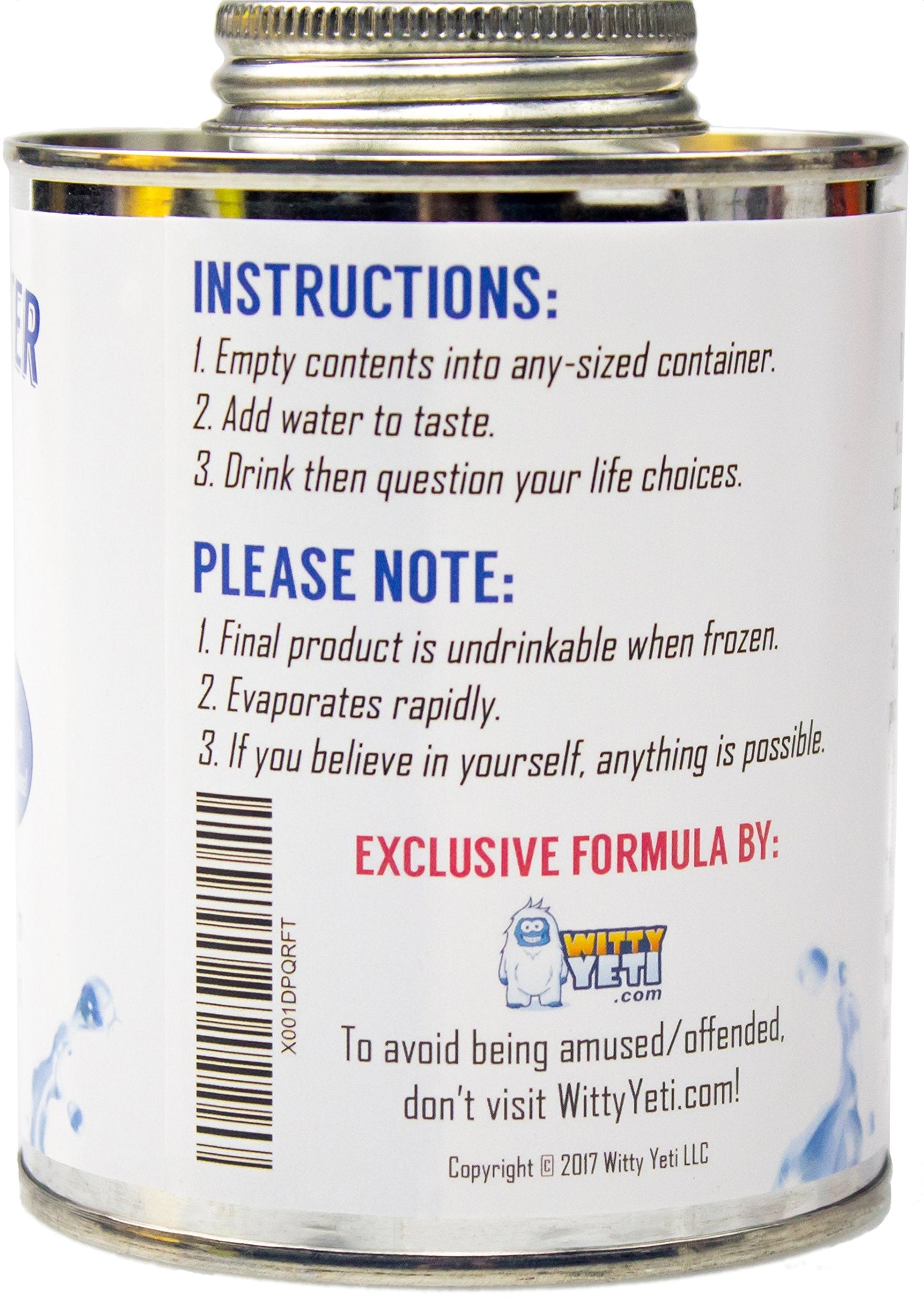 Witty Yeti Dehydrated Water 16oz Can — New Formula, Camping & Survival Gag Gift