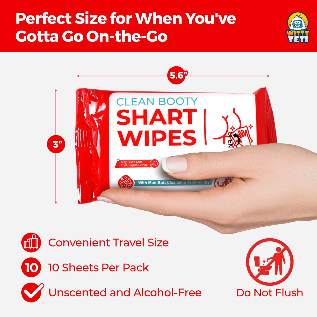 Witty Yeti Funny Shart Wipes 1Pk – 10 Count Hilarious Potty Humor Wet Wipes