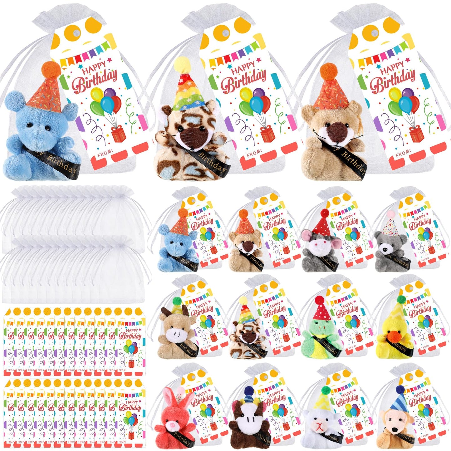 Wiwiqing 24-Set Birthday Mini Stuffed Animals – Plush Party Favors & Gift Bags