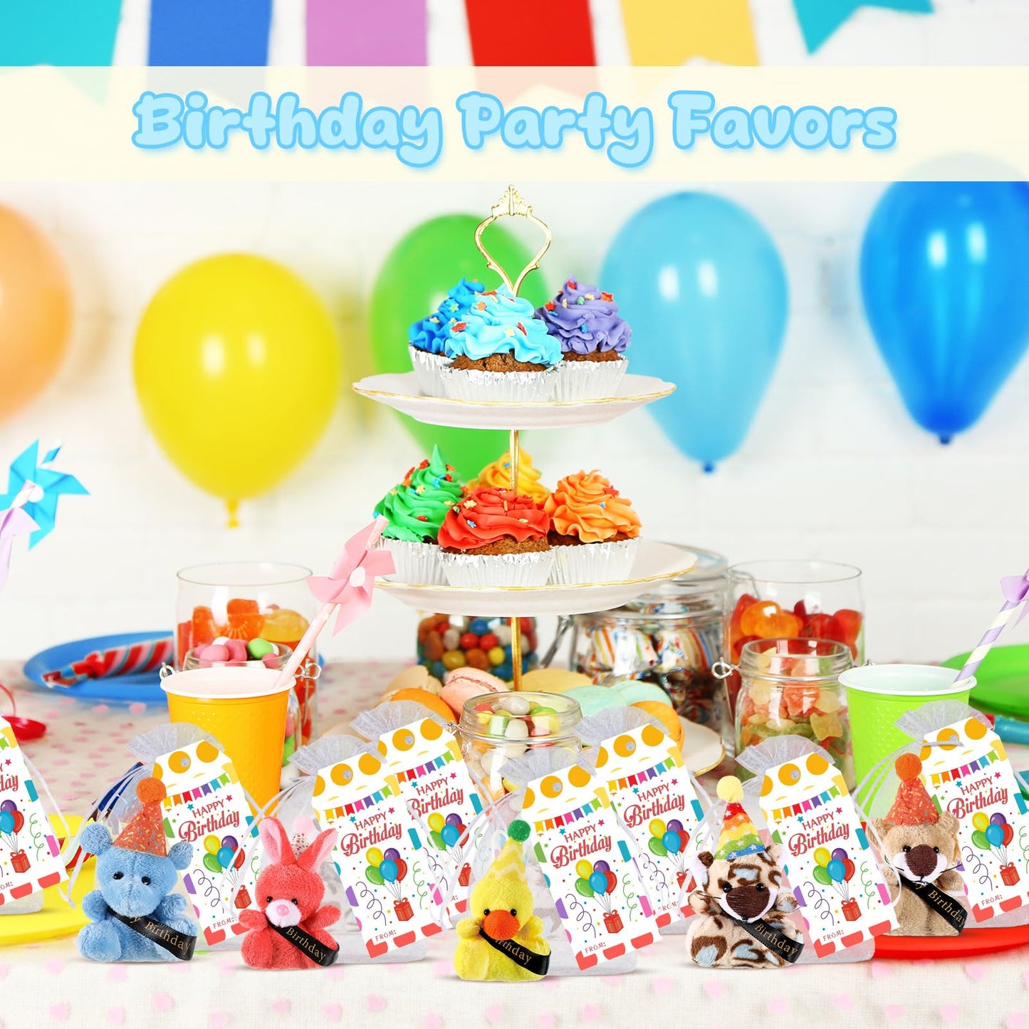 Wiwiqing 24-Set Birthday Mini Stuffed Animals – Plush Party Favors & Gift Bags