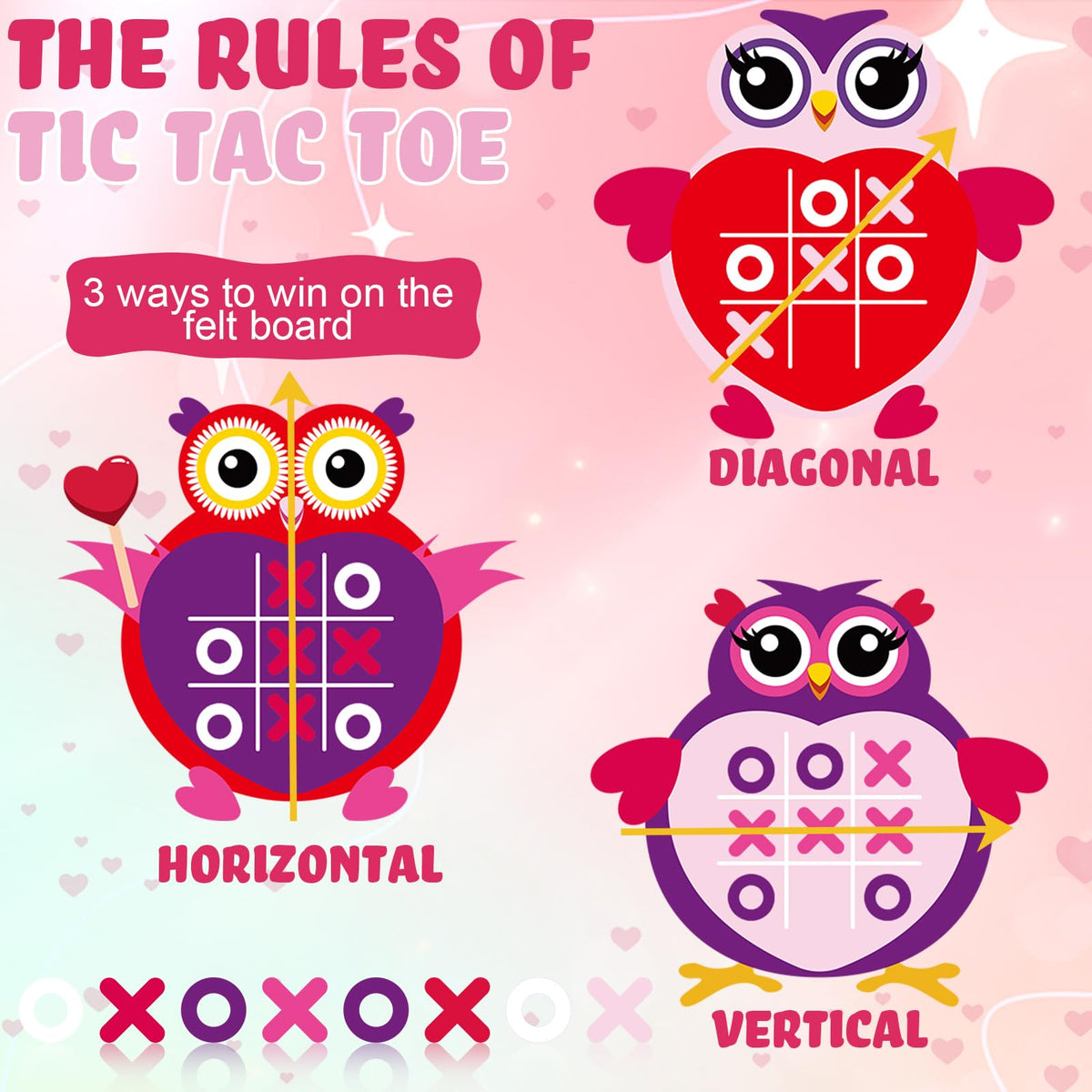 Wiwiqing 24-Pack Valentines Day Tic Tac Toe - Felt Board with Storage Bags (Birds)