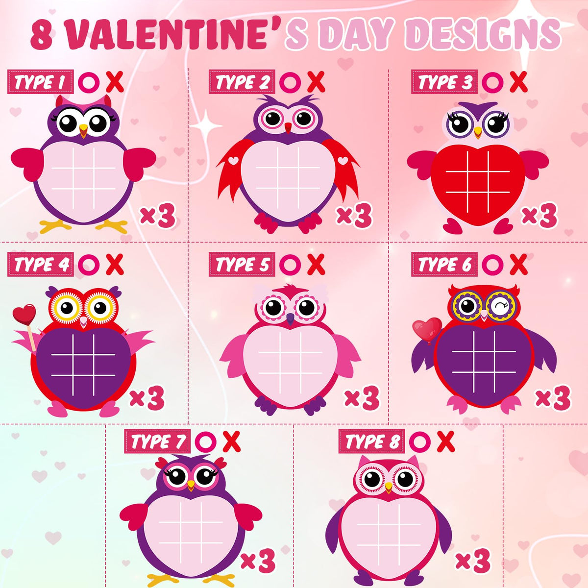 Wiwiqing 24-Pack Valentines Day Tic Tac Toe - Felt Board with Storage Bags (Birds)