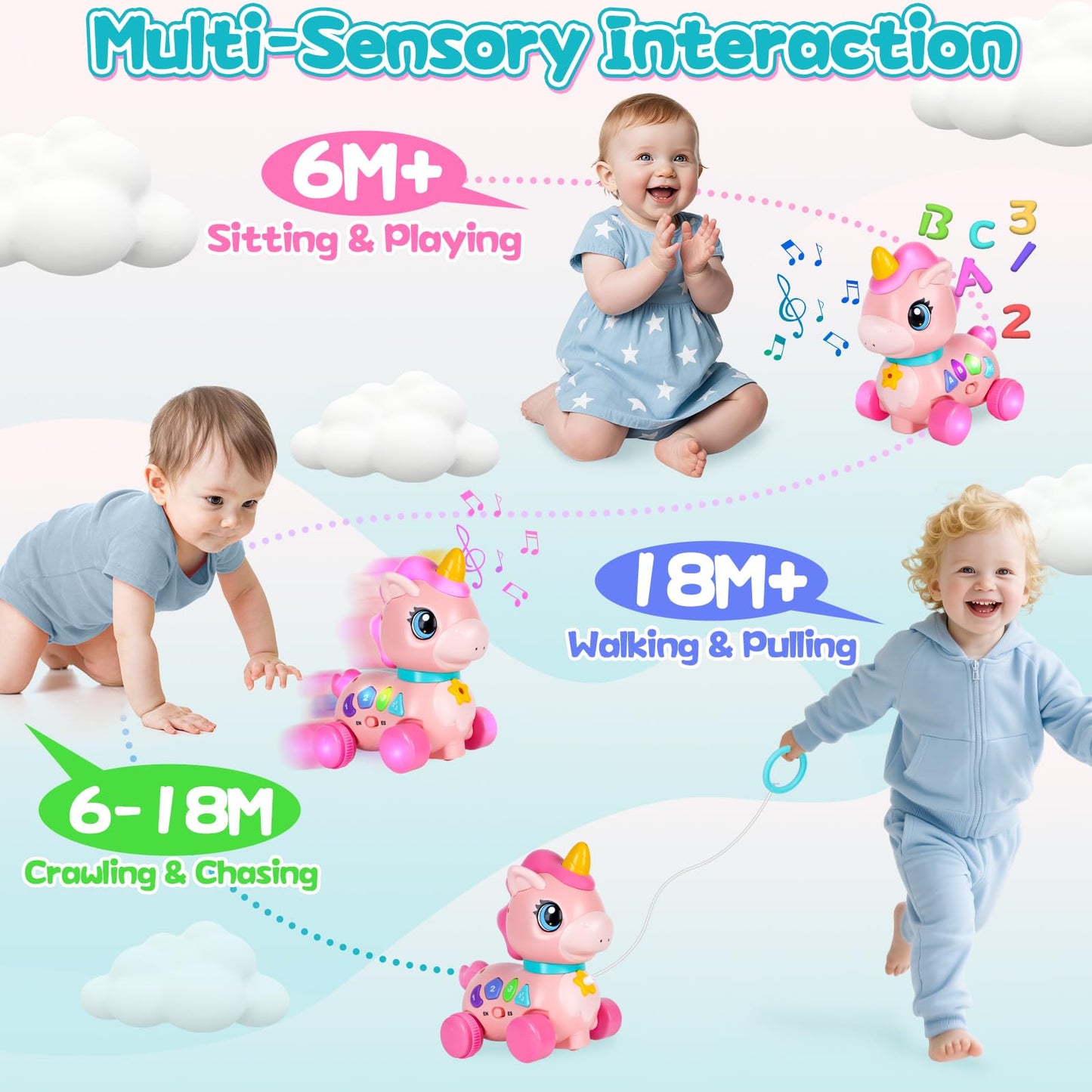 WixbFyn Baby Unicorn Toy – Music, Lights & Bilingual Learning for 6-18 months